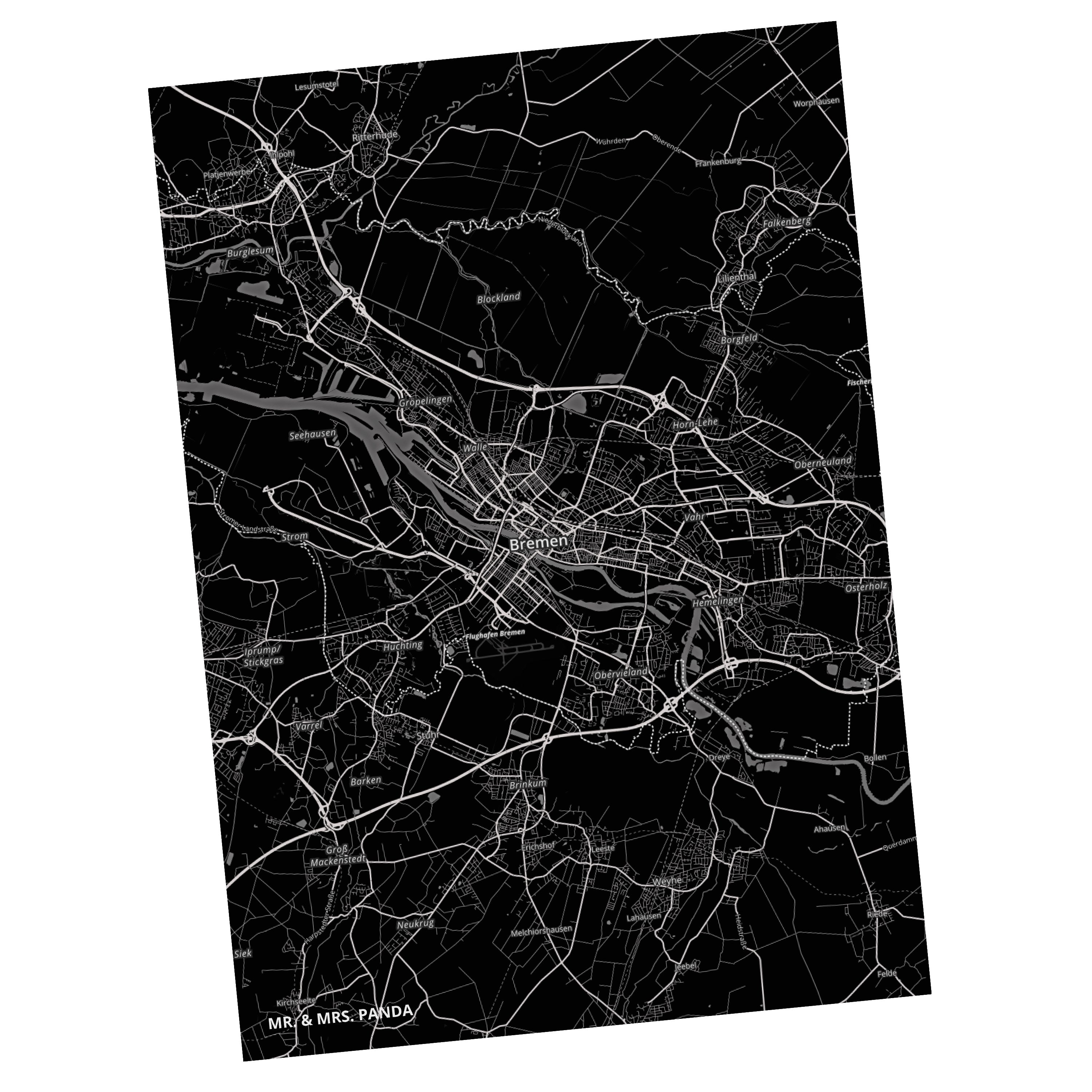 Bremen Mrs. Map Dorf Städte Landkarte - Stadtplan, Karte & Panda Postkarte Mr. Geschenk, Stadt