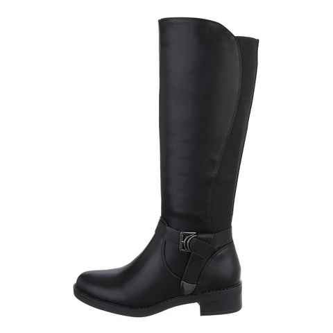 Ital-Design Damen Freizeit Stiefel Blockabsatz Flache Stiefel in Schwarz