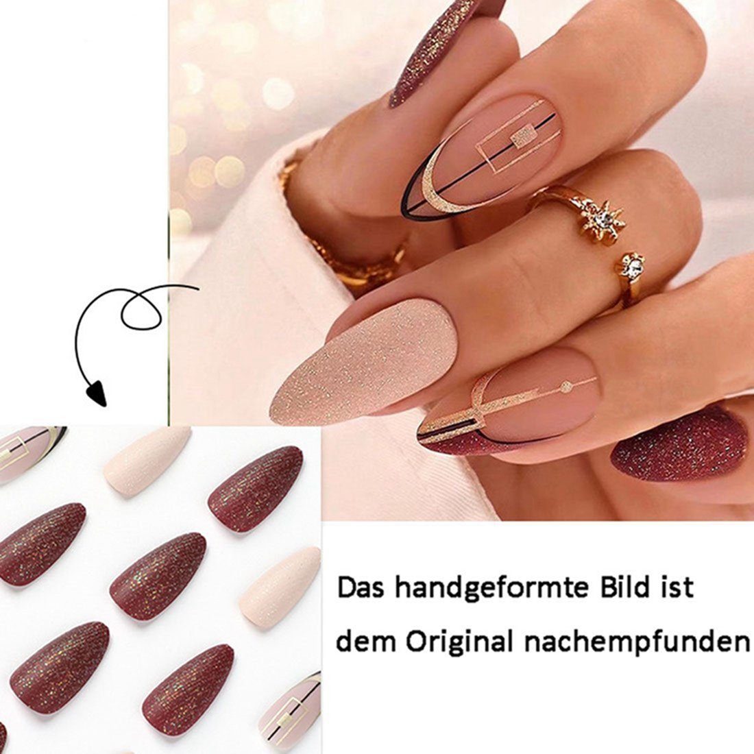 Fashion Glitter Kunstfingernägel Art, Nail Fake 24-tlg. Nails für Frosted DAYUT Frauen,