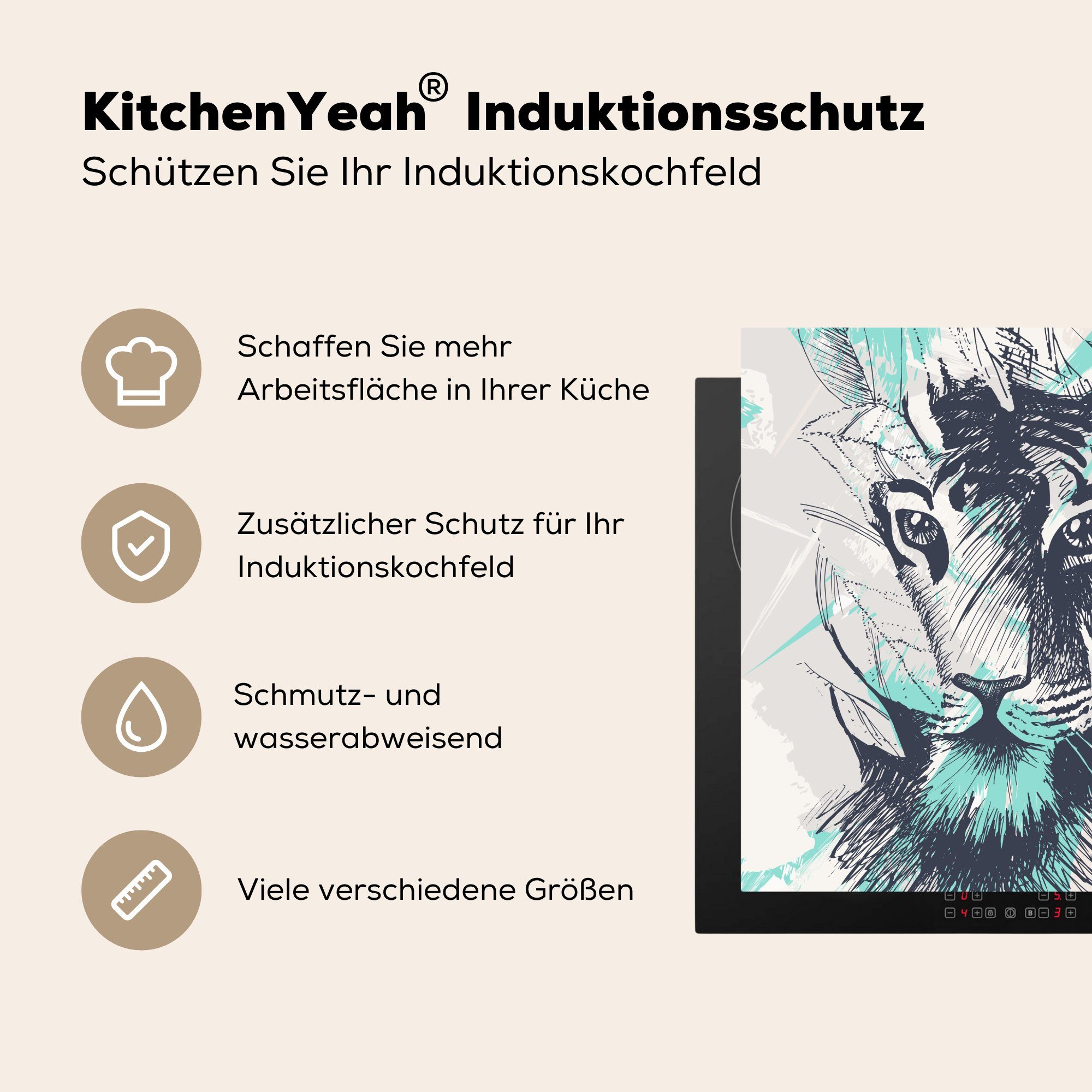 Arbeitsplatte Ceranfeldabdeckung, Abstrakt Tiger - küche Blau, cm, (1 Vinyl, tlg), Herdblende-/Abdeckplatte MuchoWow für - 78x78