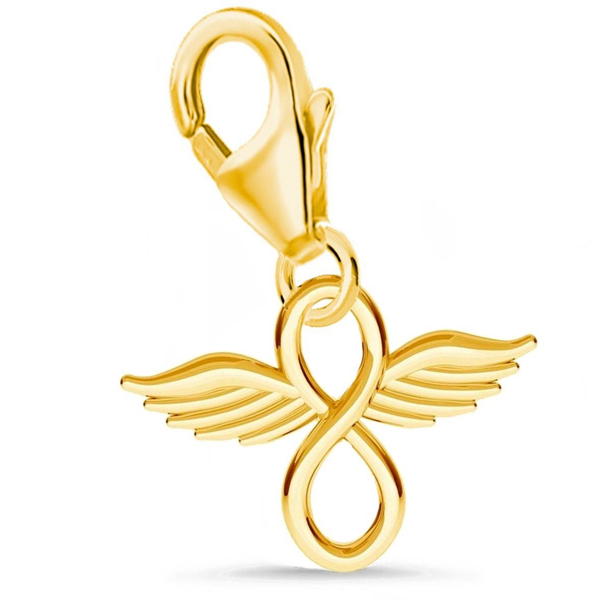 Goldene Hufeisen Charm Flügel Unendlichkeit mit Flügel Karabiner Charm Anhänger 925 Silber