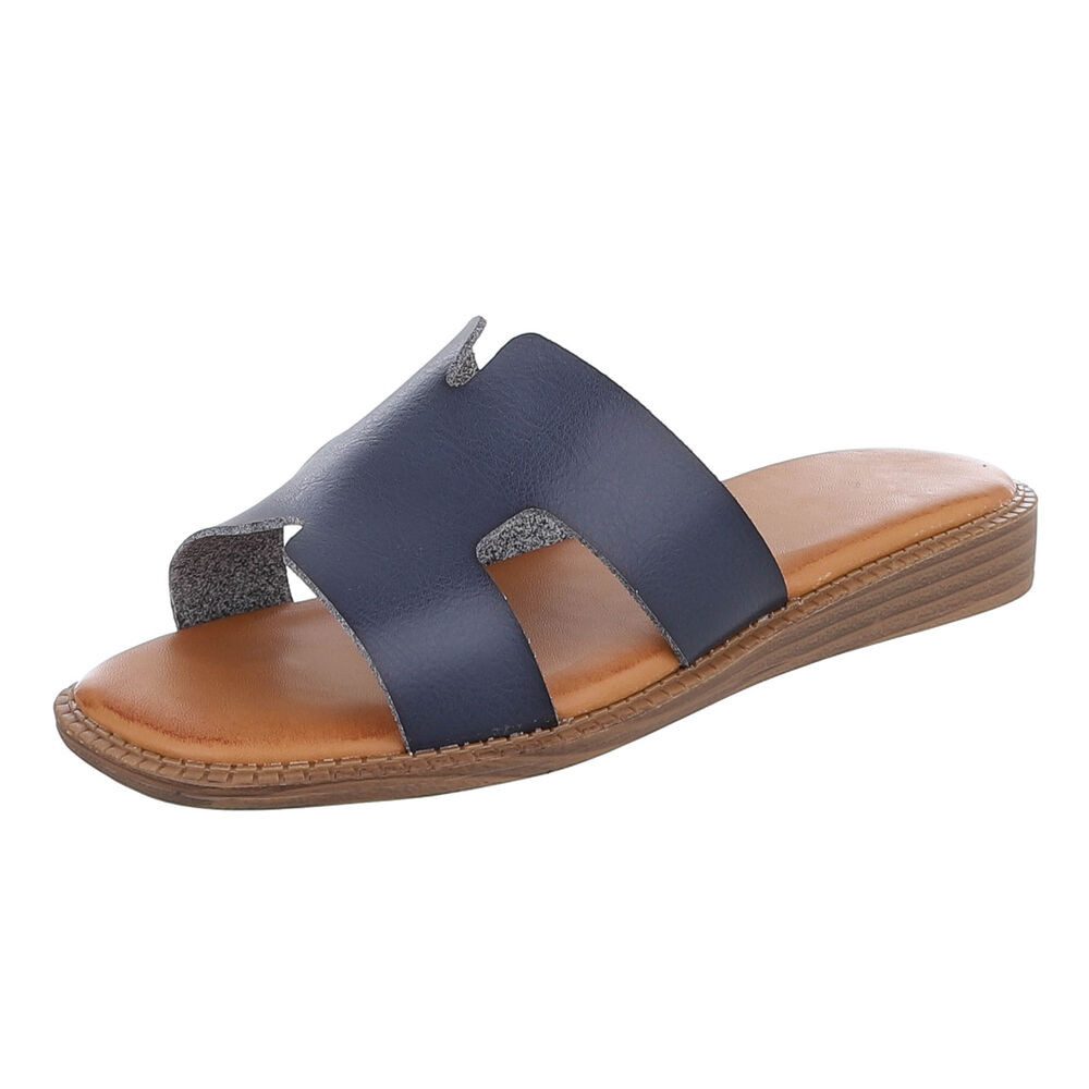 Ital-Design Modische Sandalen mit gepolsterter Sohle für Damen Pantolette (91409219) Keilabsatz/Wedge Pantoletten in Petrol