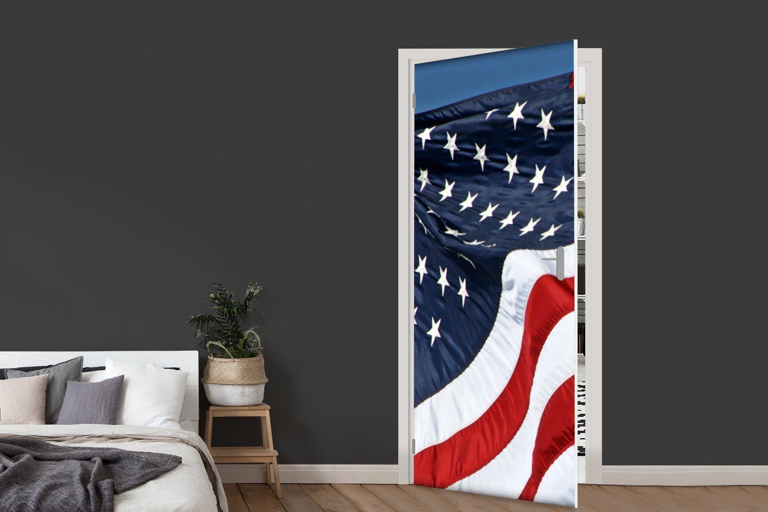 Tür, (1 Türaufkleber, Flagge 75x205 Die MuchoWow cm der Staaten Matt, Türtapete im bedruckt, Fototapete Wind, Vereinigten St), für