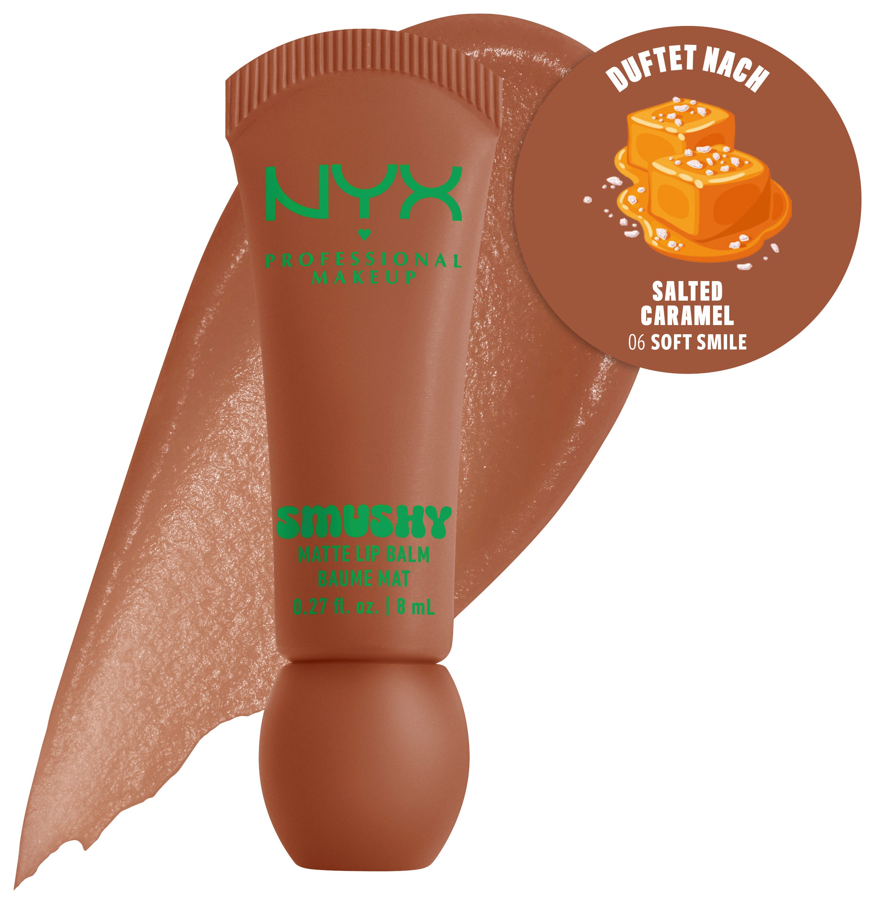 NYX PROFESSIONAL MAKEUP Lippenbalsam SMUSHY MATTE LIP BALM, jeder der Farbtöne hat einen einzigartigen, süßen Duft