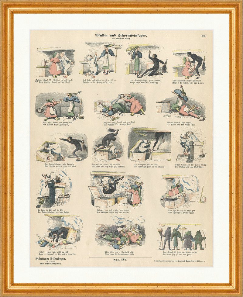 Kunstdruck Müller und Schornsteinfeger Wilhelm Busch Münchener Bilderbogen 485 Ge