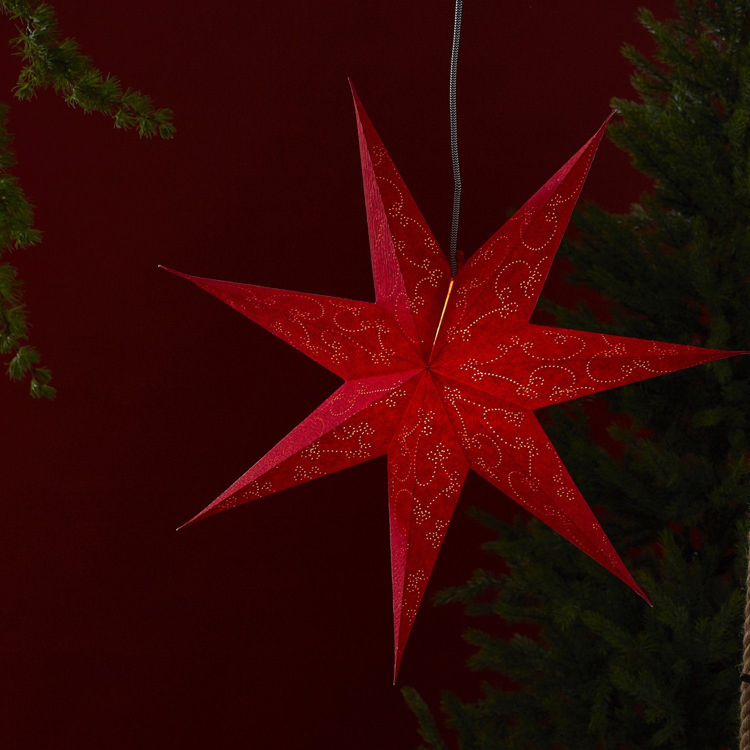 Leuchtstern D: STAR 75cm TRADING hängend Stern Weihnachtsstern LED 7-zackig Papierstern rot