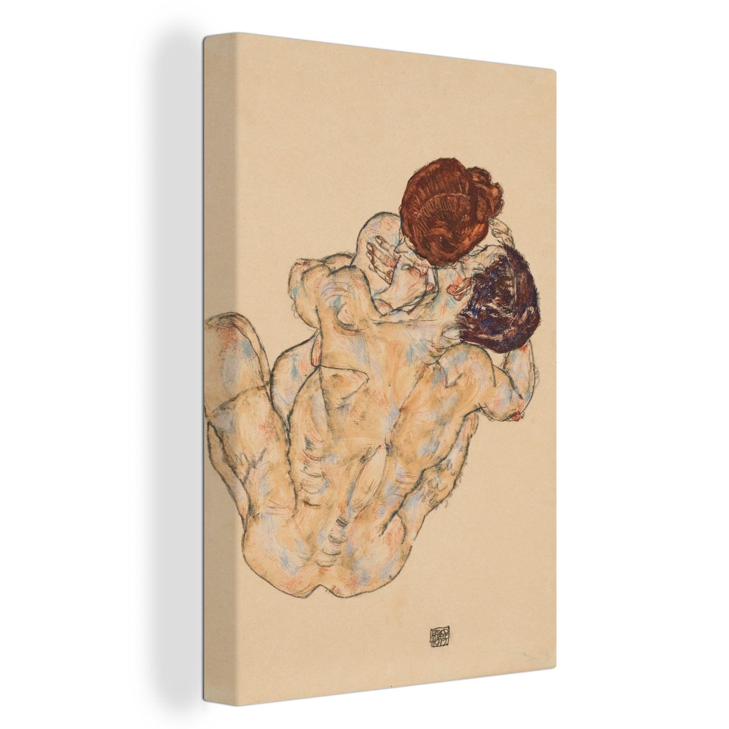 OneMillionCanvasses® Leinwandbild Mann und Frau, Umarmung - Gemälde von Egon Schiele, (1 St), Leinwandbild fertig bespannt inkl. Zackenaufhänger, Gemälde, 20x30 cm