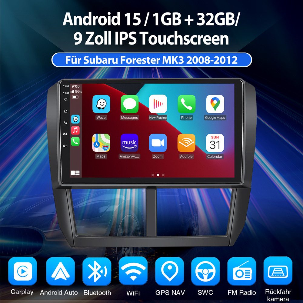 ESSGOO 9“ Für Subaru Forester Impreza WRX STI 2008-2012 Android 15 Autoradio (RDS, Digitalradio (DAB), FM, AM, Apple Carplau Android Auto GPS RDS SWC)