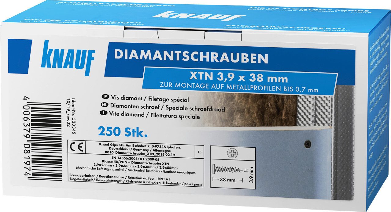 Trockenbauschrauber Knauf Diamantschr. XTN 3,9 x 38 mm 250 Stück