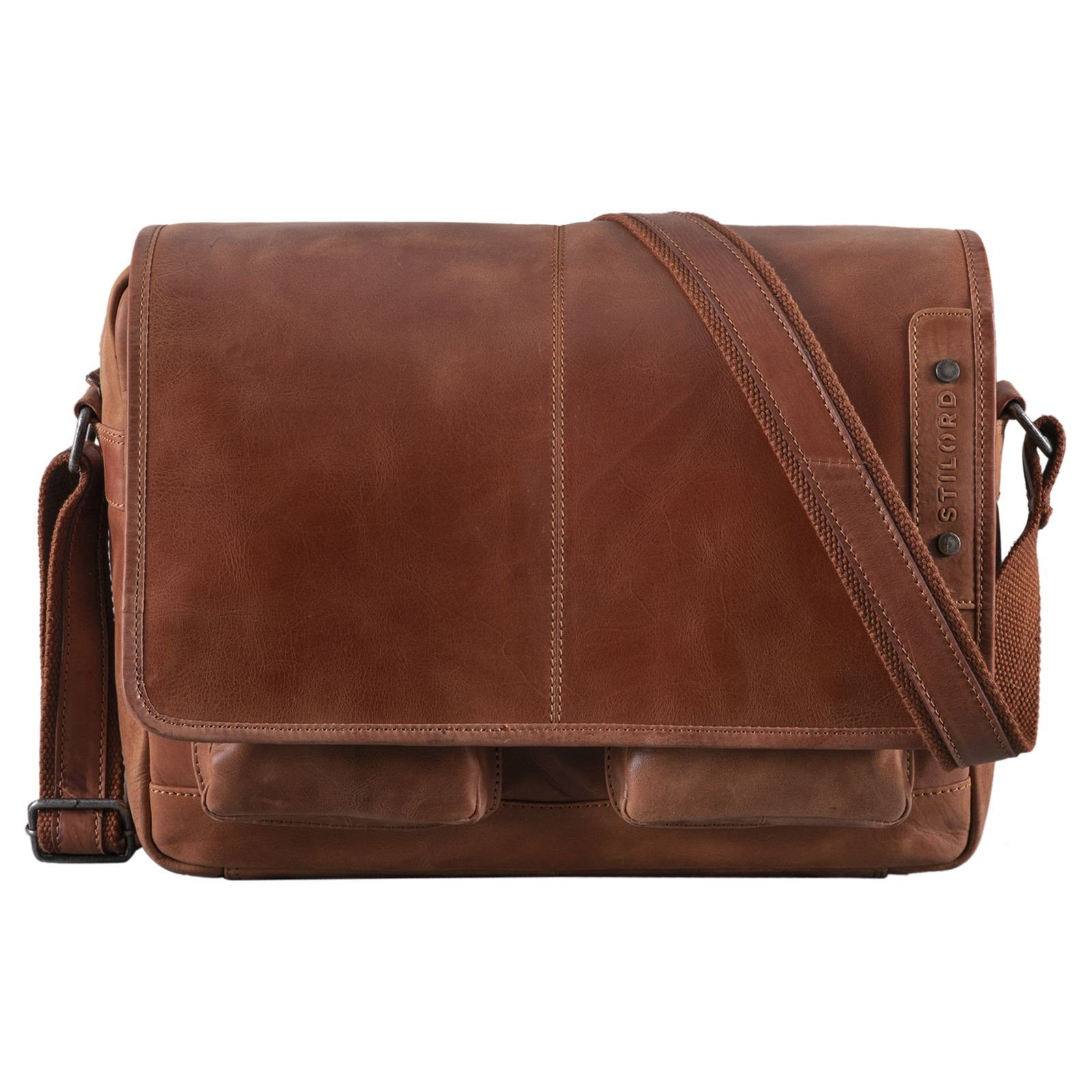 Messenger 15 "Curtis" andorra braun Bag Zoll Leder Umhängetasche STILORD -