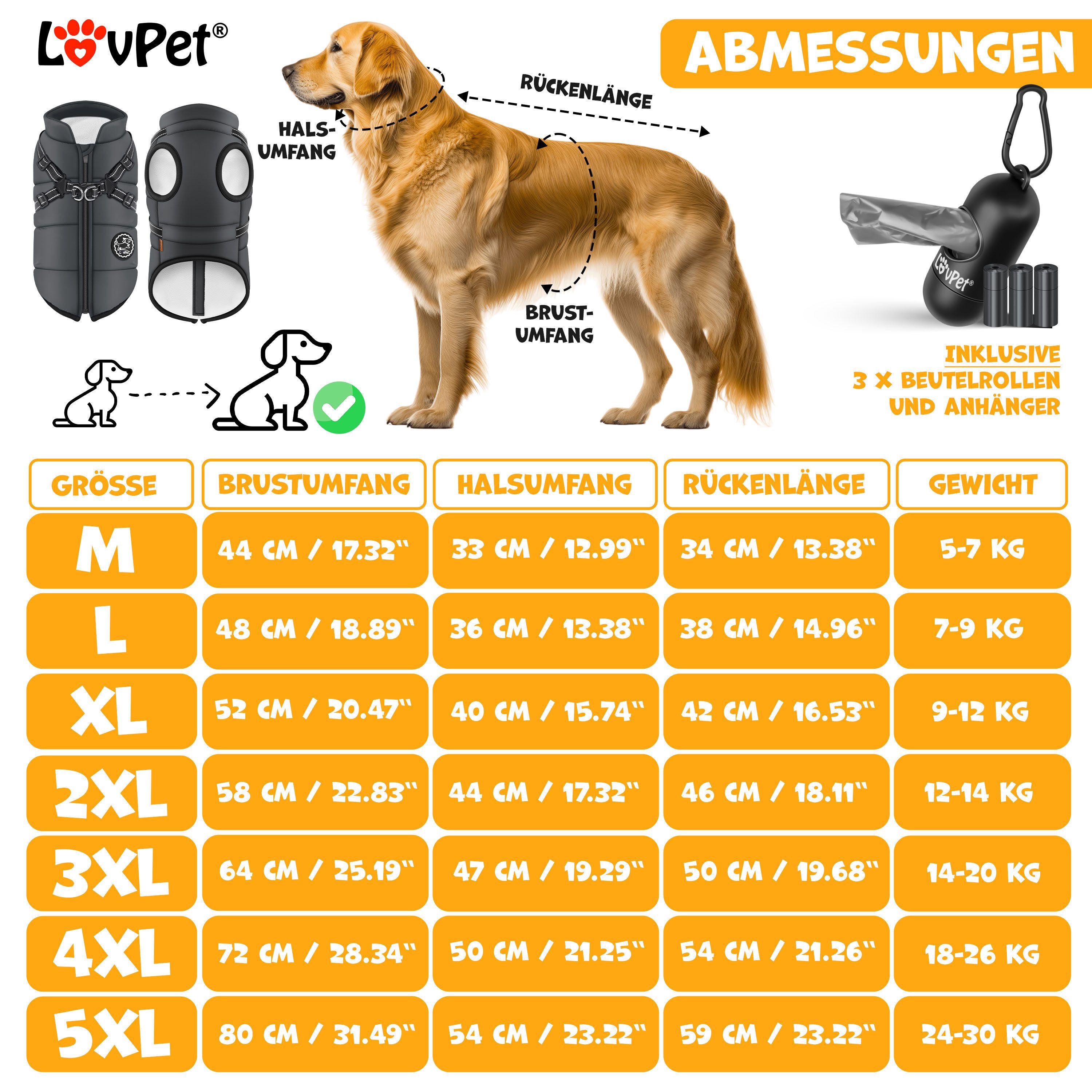 Thumbnail - Lovpet Hundejacke, Hundemantel mit Geschirr, inkl. 45 Stück Kotbeutel +Spender