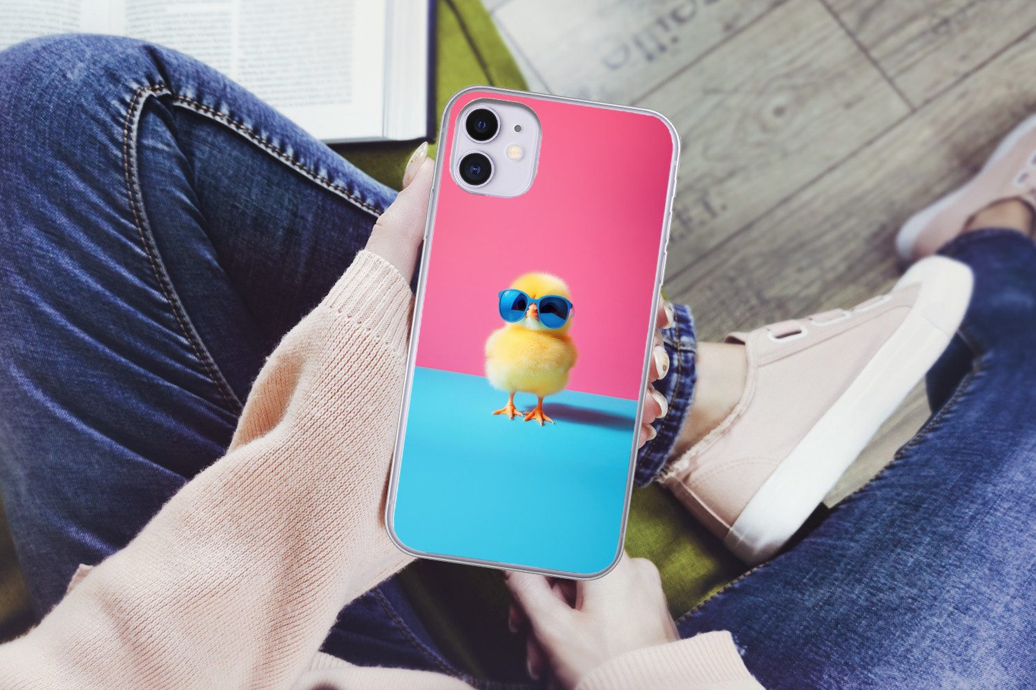 MuchoWow Handyhülle für Apple iPhone 11 Chick - Sonnenbrille - Blau, Smartphone-Bumper, Print, Handy Schutzhülle Dünn