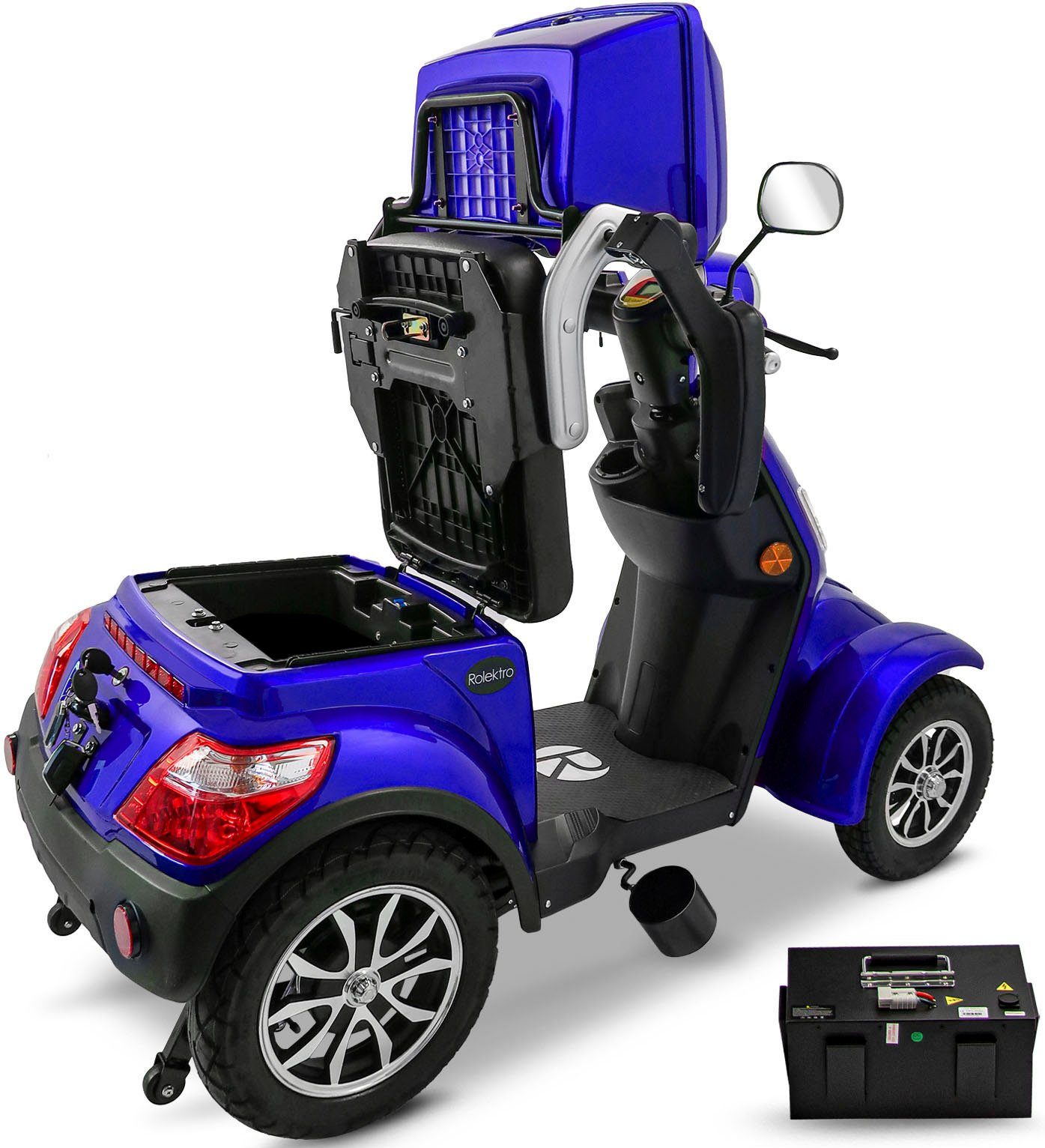 (mit 25 Topcase) Rolektro km/h, Akku, Rolektro E-Quad Elektromobil V.3, blau Lithium 25