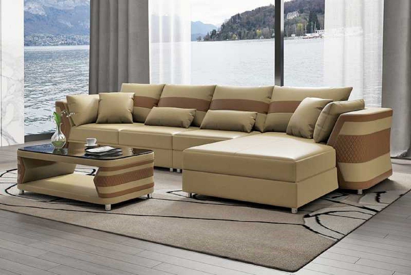 JVmoebel Ecksofa Wohnzimmer Ecksofa L Form Couch Sofa Luxus Moderne Eckgarnitur, 3 Teile, Made in Europe Beige