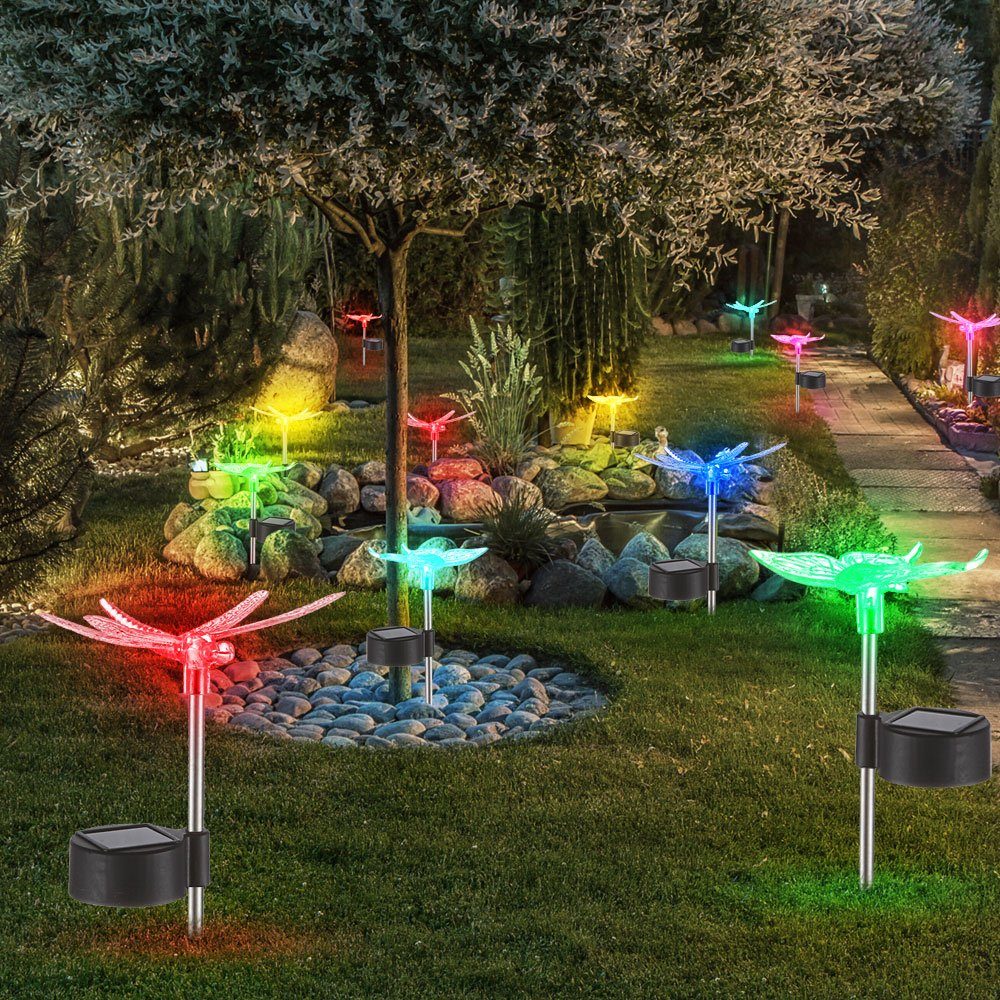 7er Set LED Solar Steck Lampen Schmetterling Libellen Garten Deko Big Light 