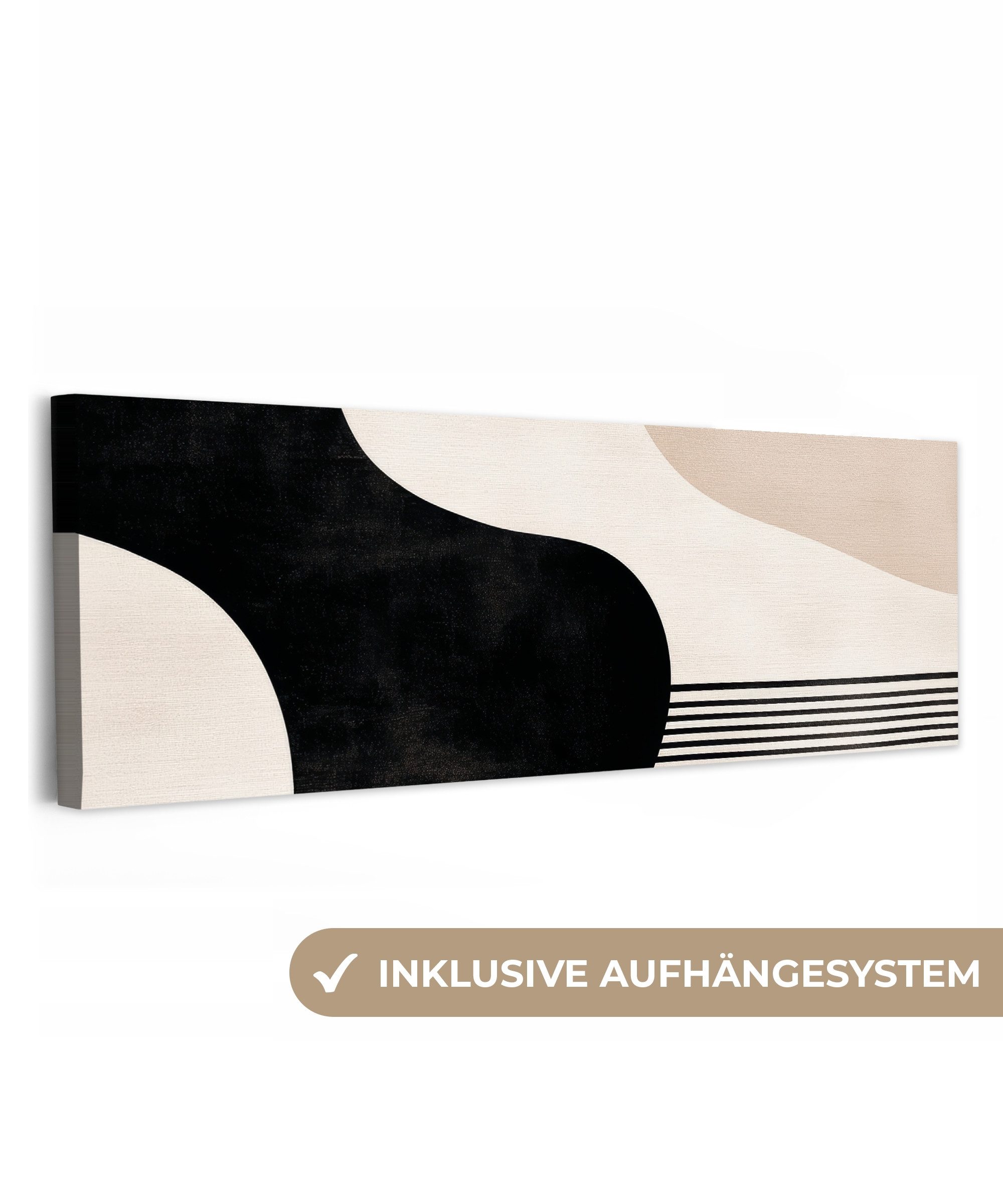 OneMillionCanvasses® Leinwandbild Panorama Abstrakt - Japandi - Beige - Modern, Fotodruck (1 St), Wandbild, Deko Schlafzimmer Wohnzimmer Flur 60x20 cm