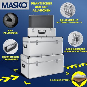 MASKO Stapelbox, 3er SET Alu Boxen Alubox Alukiste Transportbox Werkzeugkiste