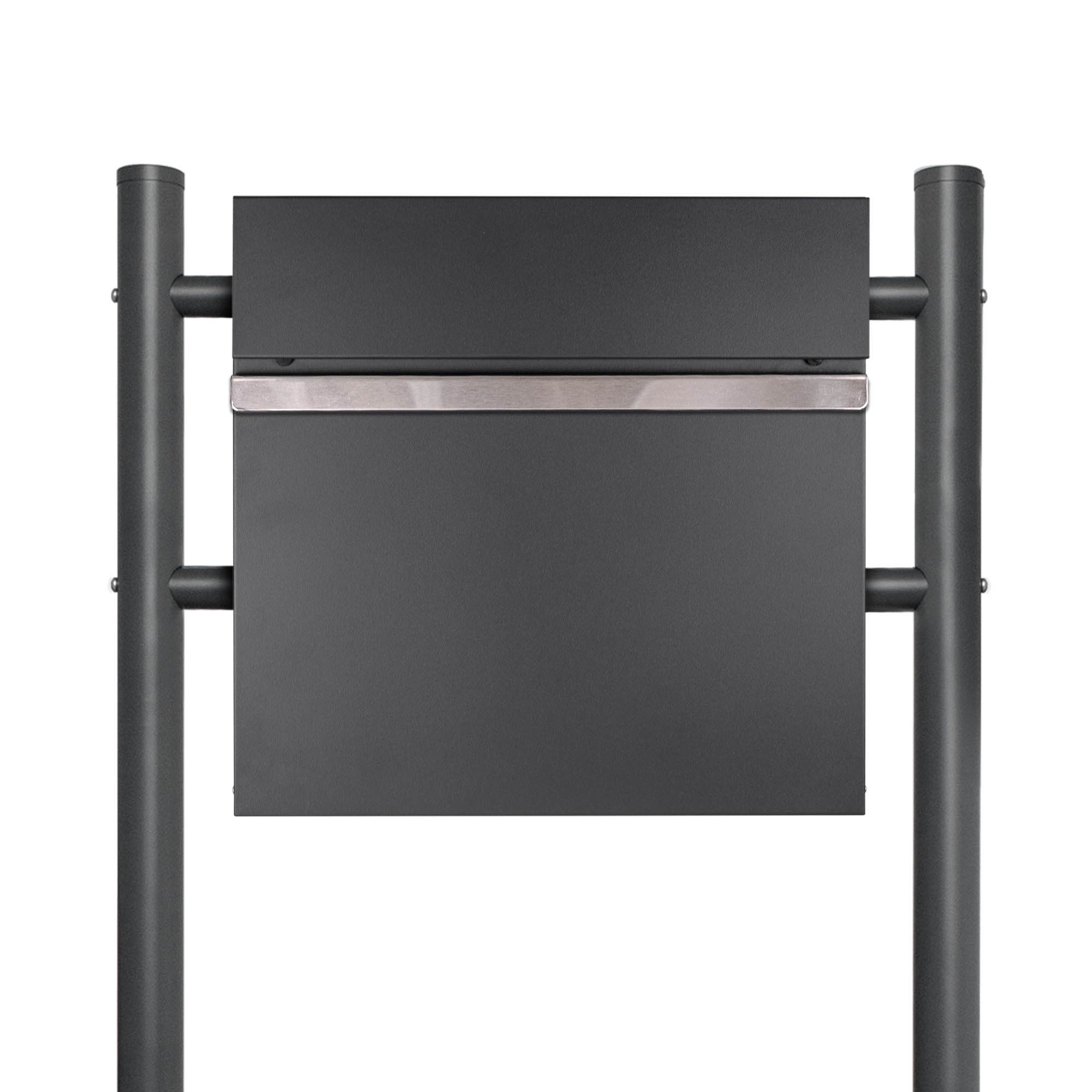 banjado Briefkasten Anthrazit Stahl Blanco mit Standfuß (Wandbriefkasten witterungsbeständig, pulverbeschichtet, mit Zeitungsfach, mit Standfuß), 45x120x16,5cm