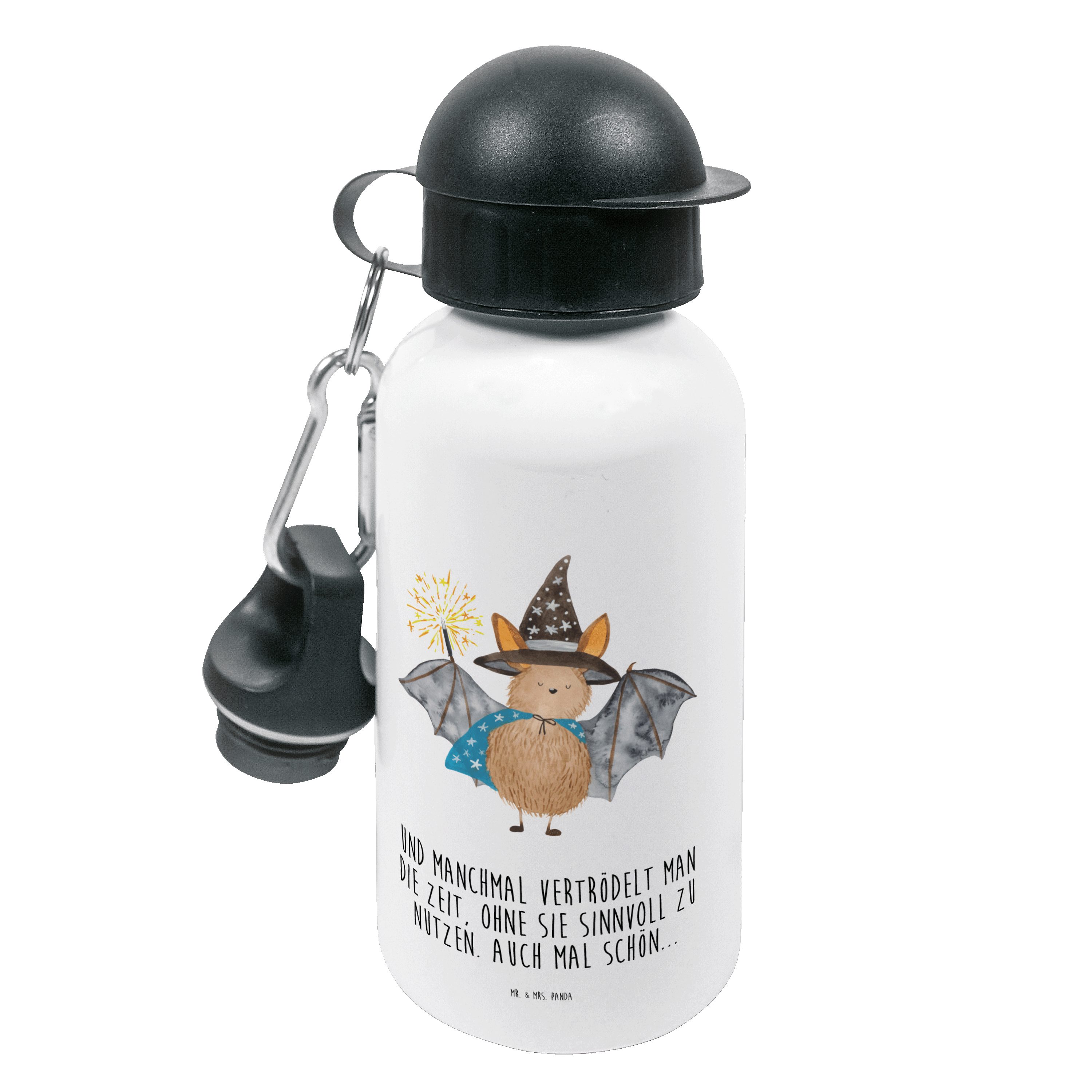 Mr. & Mrs. Panda Trinkflasche Fledermaus Zauberer - Weiß - Geschenk, Kinder Trinkflasche, Trinkflas