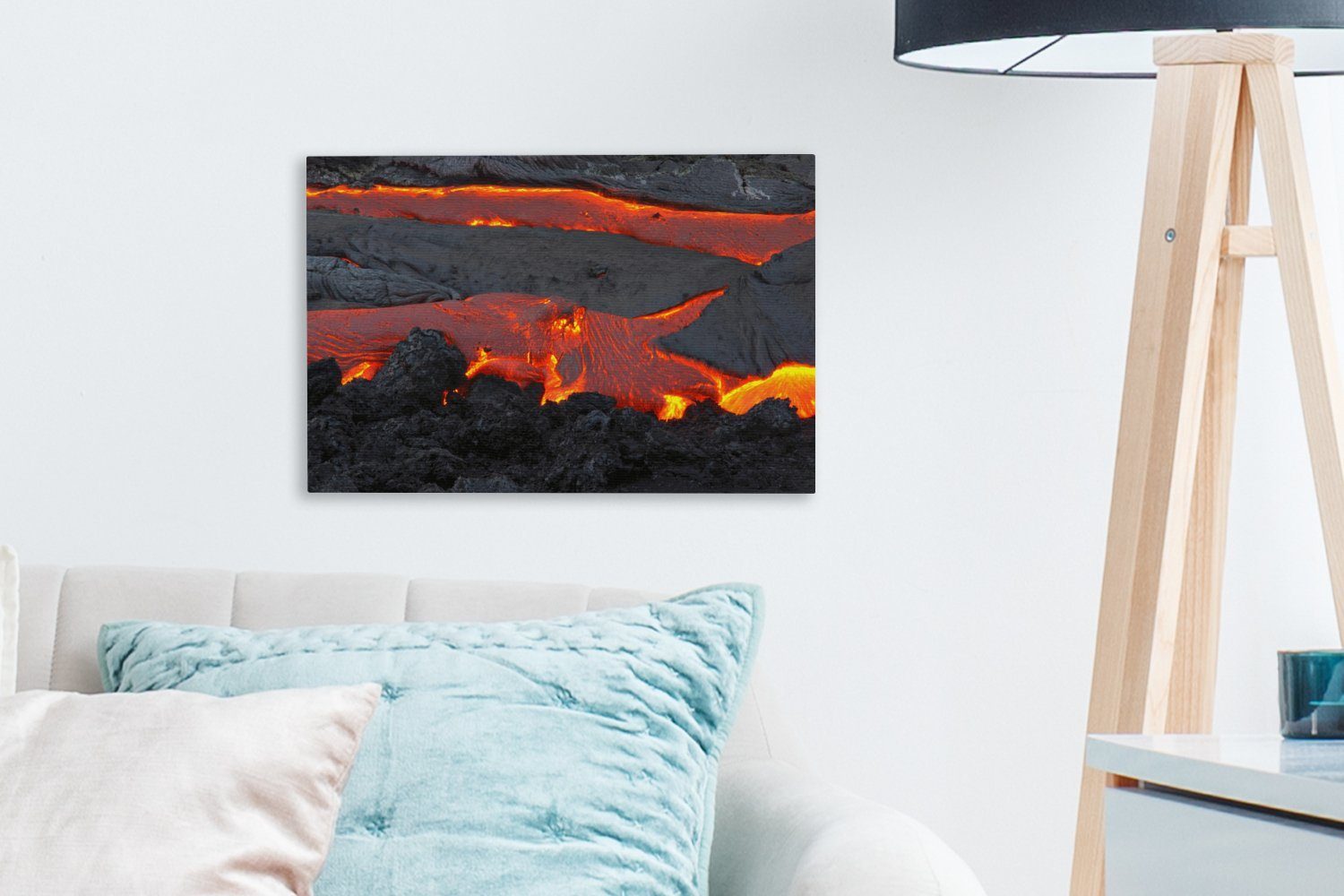 (1 cm Leinwandbilder, und Lava, Wandbild 30x20 heiße Aufhängefertig, Leinwandbild St), Rote Wanddeko, OneMillionCanvasses®