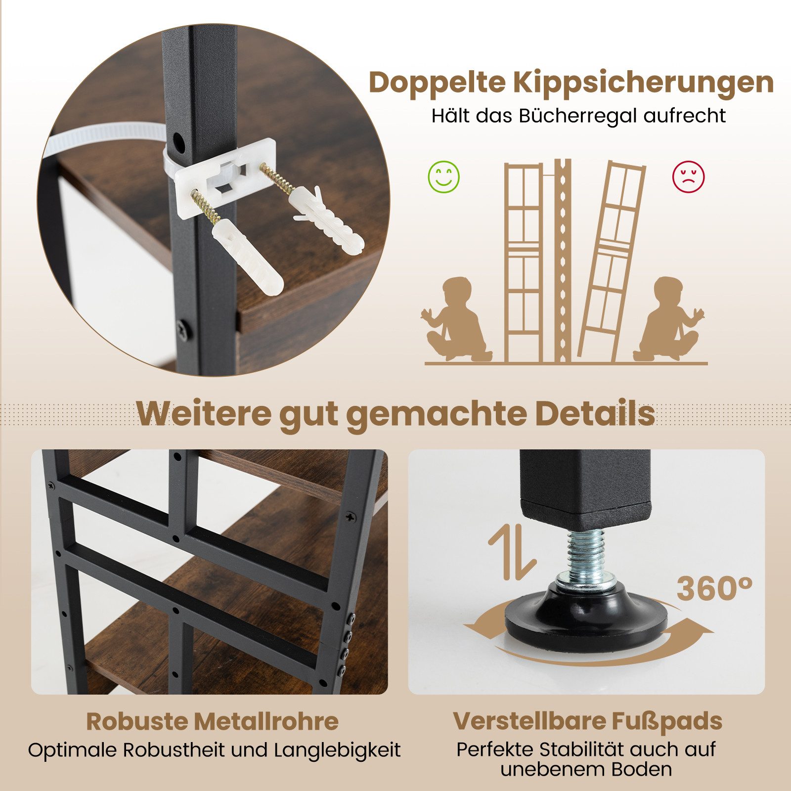 KOMFOTTEU Bücherregal Standregal, mit verstellbaren Regalböden, Kippschutz günstig online kaufen