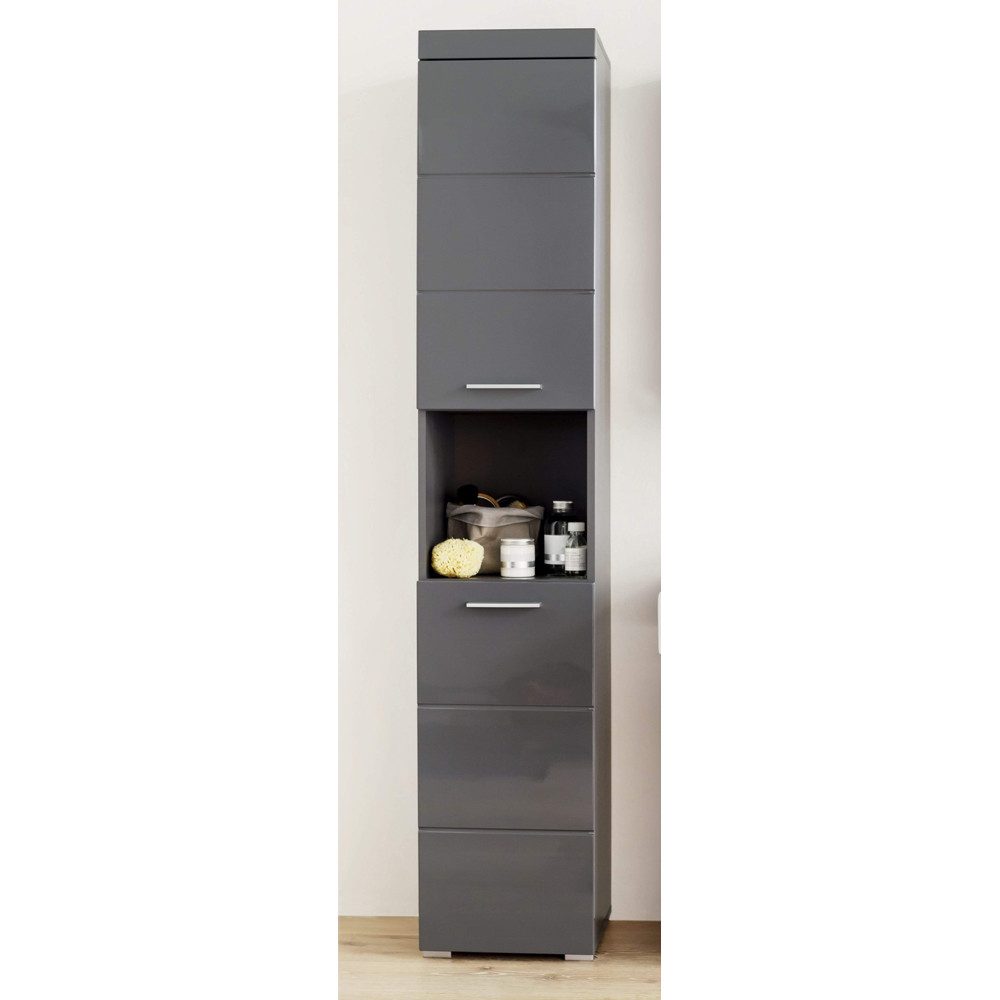 Lomadox Hochschrank ALTENA-19 Badschrank in Grau Hochglanz, 37x190x31 cm
