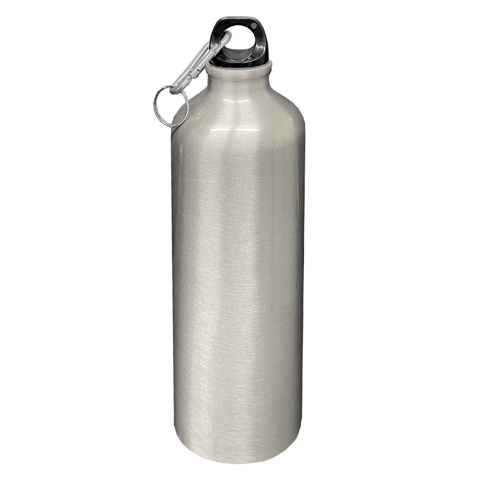 HAC24 Trinkflasche Aluminium Wasserflasche Alu Sportflasche Fahrradflasche Aluflasche, 0,75l, mit Karabiner silber