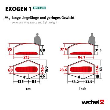 Wechsel Kuppelzelt Trekkingzelt Exogen 1 Personen Geodät, Camping Fahrrad Biwak Zelt 1,48 kg