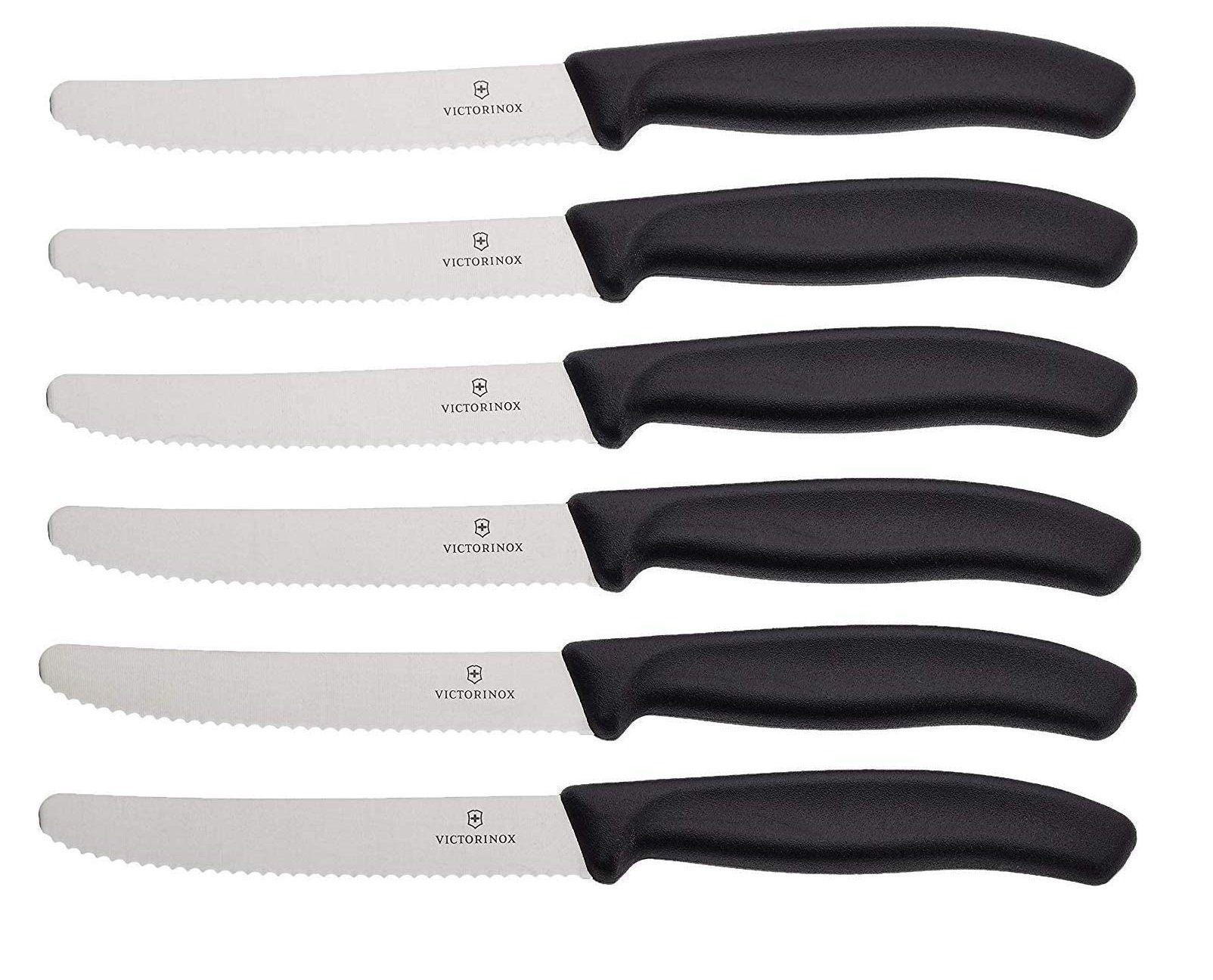 Victorinox Tafelmesser 6 Stück Tafelmesser Swiss Classic Schwarz, 11 cm Klinge Ergonomischer Griff, rostfreier Stahl