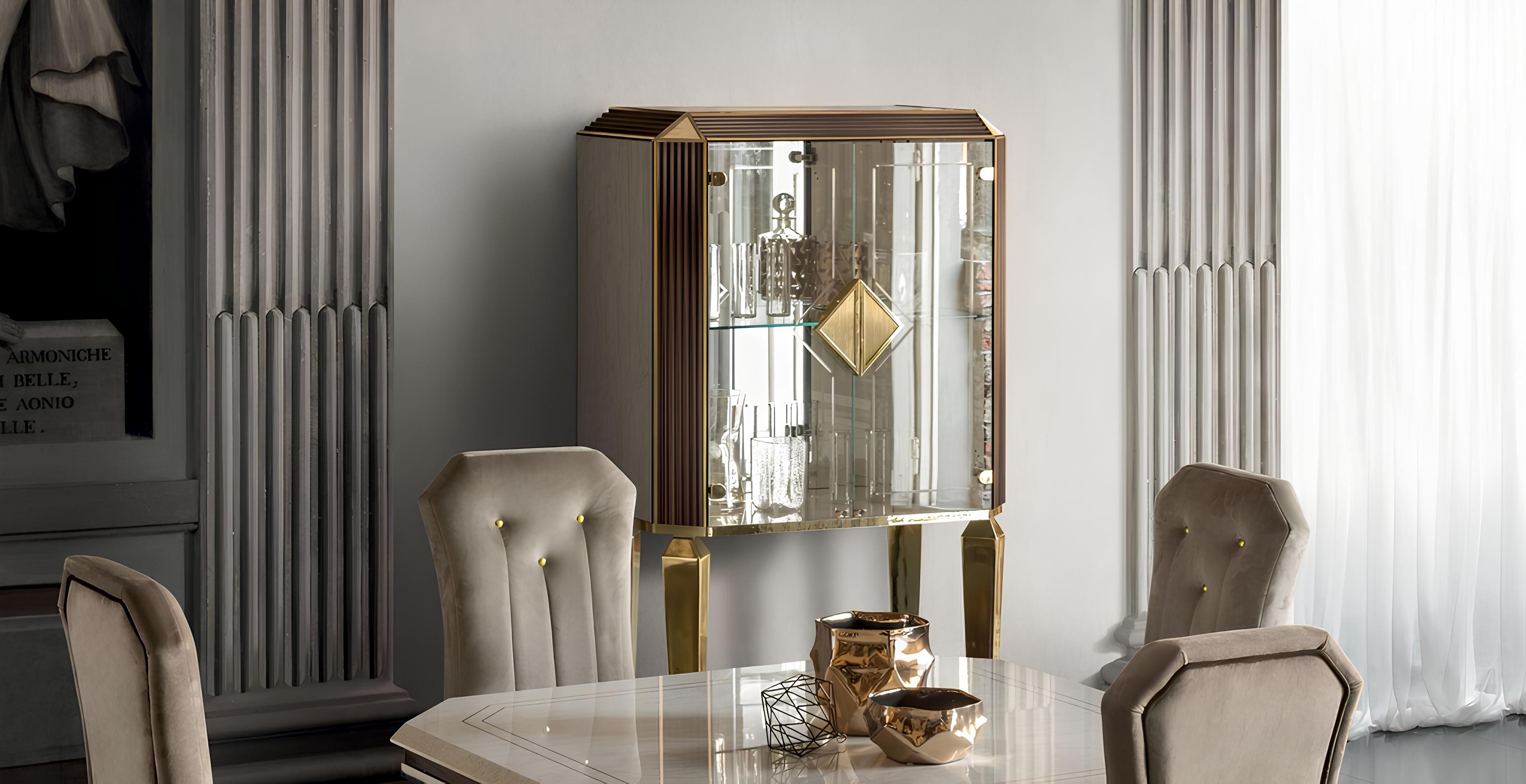 JVmoebel Barschrank Designer Vitrine aus Holz mit Glaselementen und Goldakzenten (1-St)