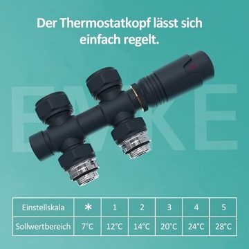 EMKE Heizkörperthermostat EMKE Anschlussarmatur Ventil mit Thermostat für Heizkörper, Hahnblock Heizungszubehör Eck- und Durchgangsform φ16xG1/2