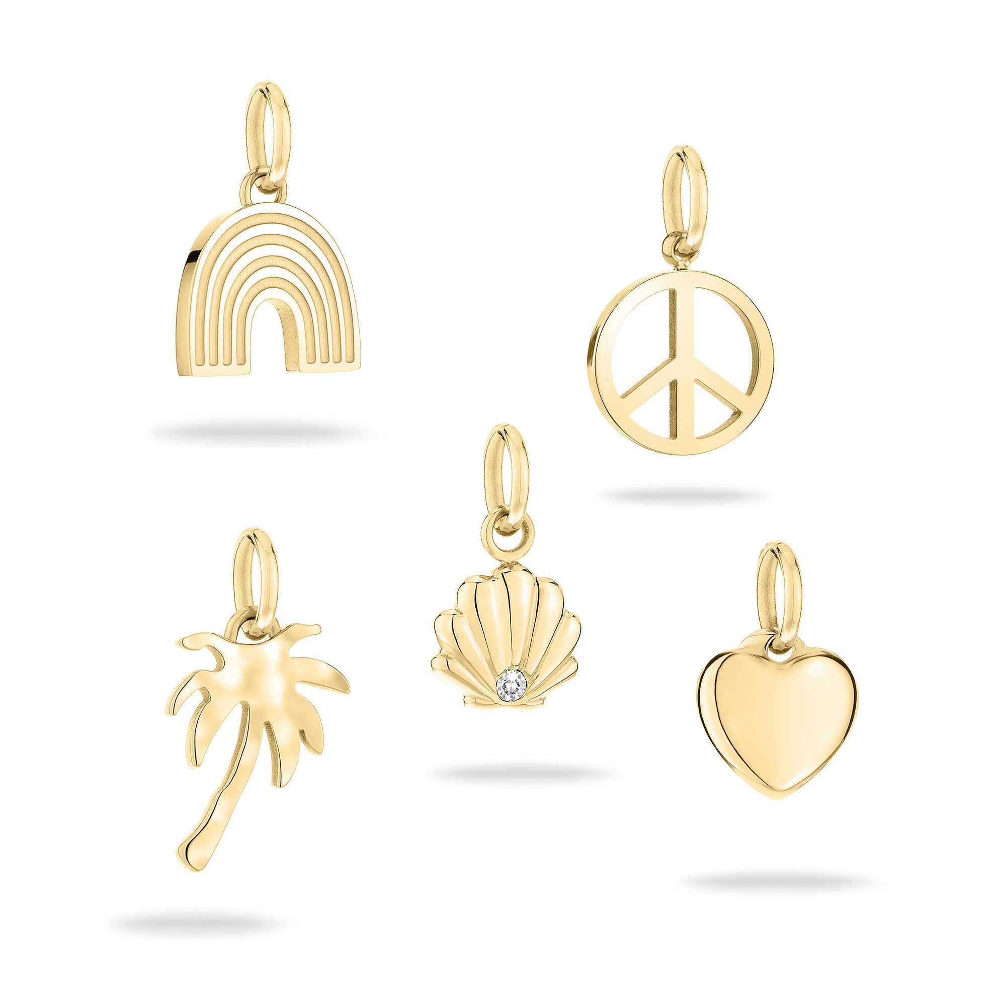 Tamaris Anhänger Set Multipack All About Beads Regenbogen Peace-Zeichen Palme Muschel Herz (Set, 5-tlg), mit Zirkonia (synth)