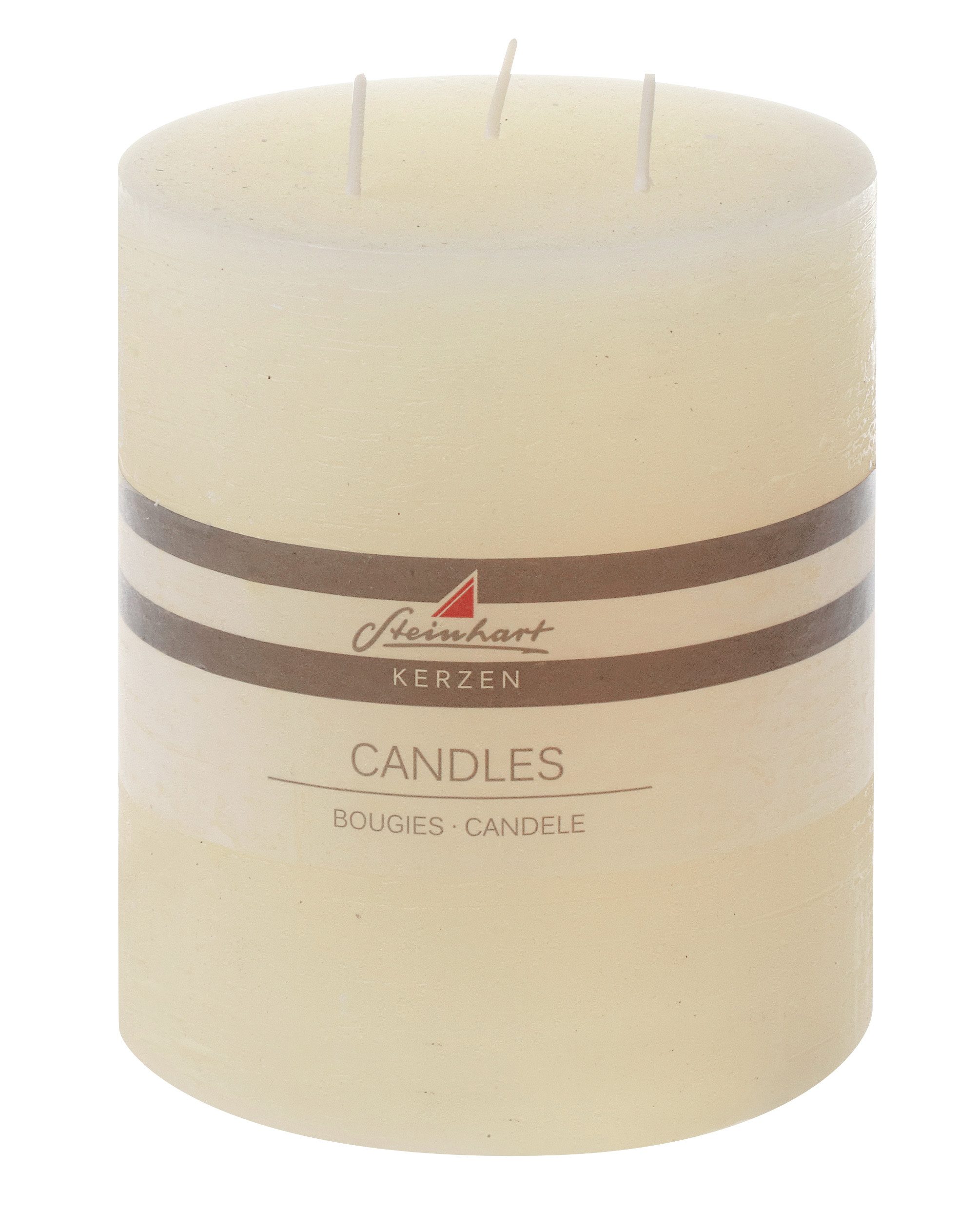 Steinhart Kerzen Rustic-Kerze 3-Docht Stumpenkerze "Raureif" Champagner 140/120 mm