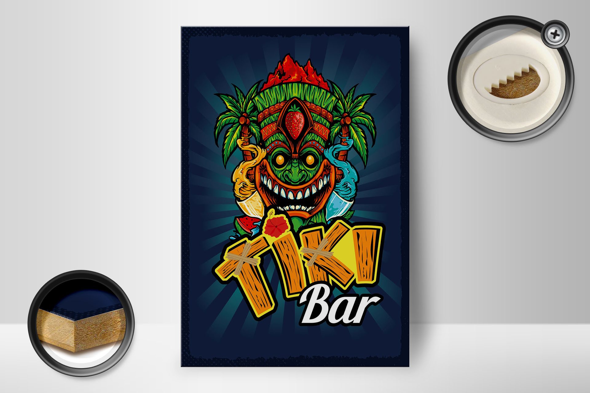 Femer GmbH Holzbild Hinweis 12x18 cm Tiki Bar buntes, (1 St), Glatte Holzfaserplatte (MDF), vorn beschichtet