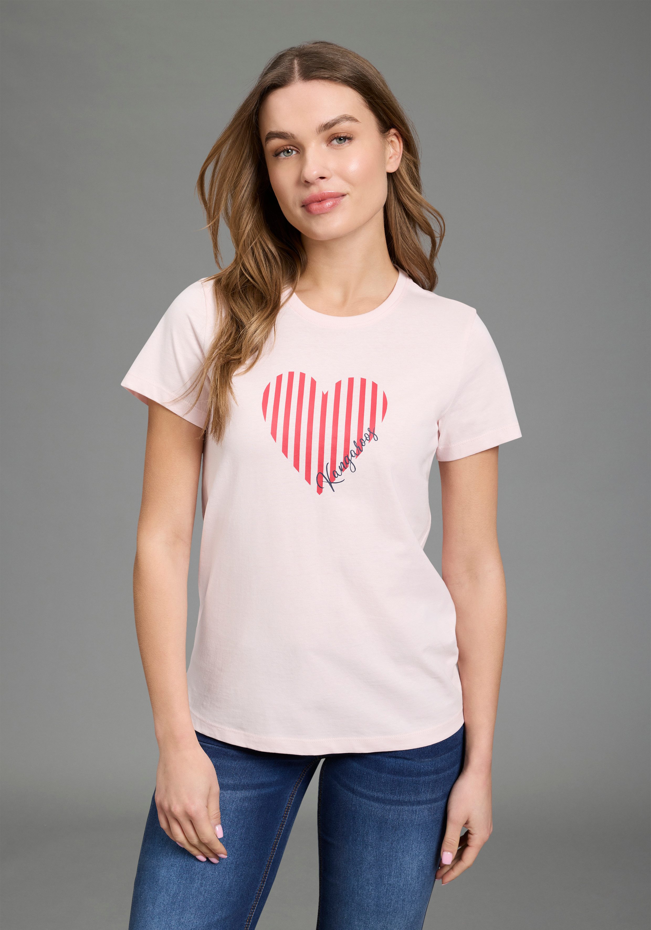 KangaROOS T-Shirt (Packung, 2-tlg) Kurzarm, Rundhalsausschnitt, mit Herzchendruck