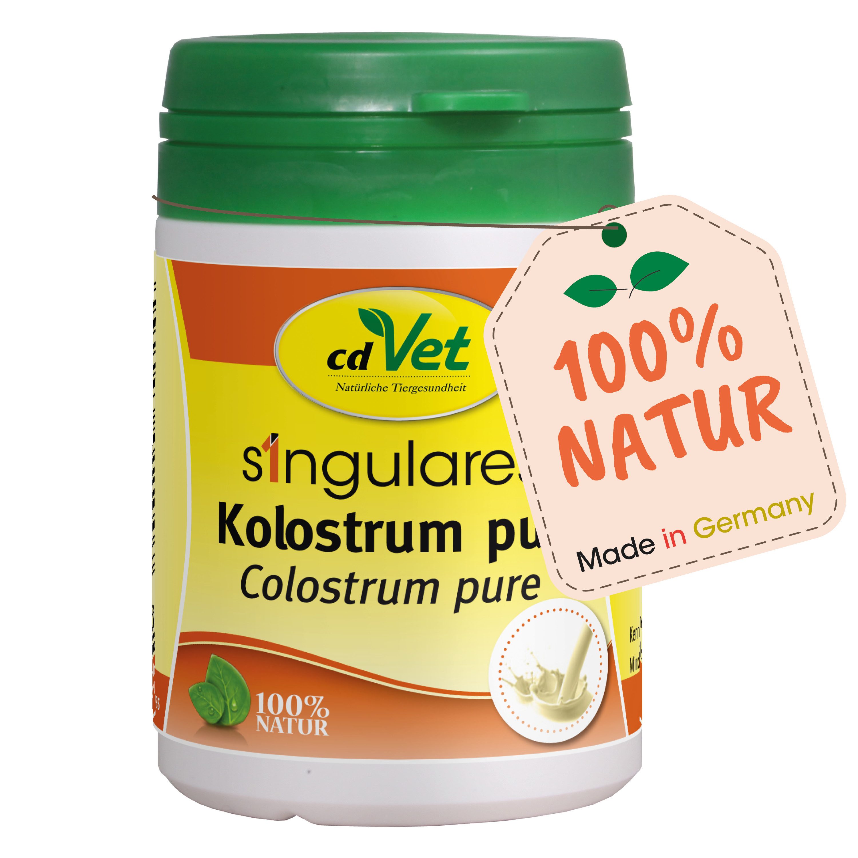 cdVet Singulares Kolostrum pur, Hauptfutter für: Zwergkaninchen, Ziegen, Ratten, Meerschweinchen, Pferde, Esel, Kamale, Tauben, Alpakas, Geflügel, Katzen, Hunde, als Muttermilchergänzung oder konzentrierte Ersatznahrung