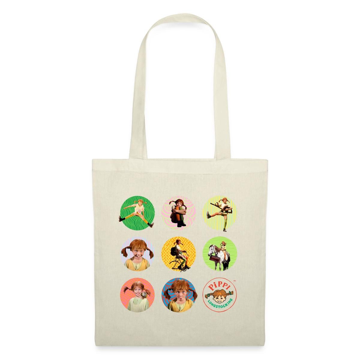 Spreadshirt Henkeltasche Pippi Langstrumpf Bilder Von Pippi In Kreisen Stoffbeutel (1-tlg)