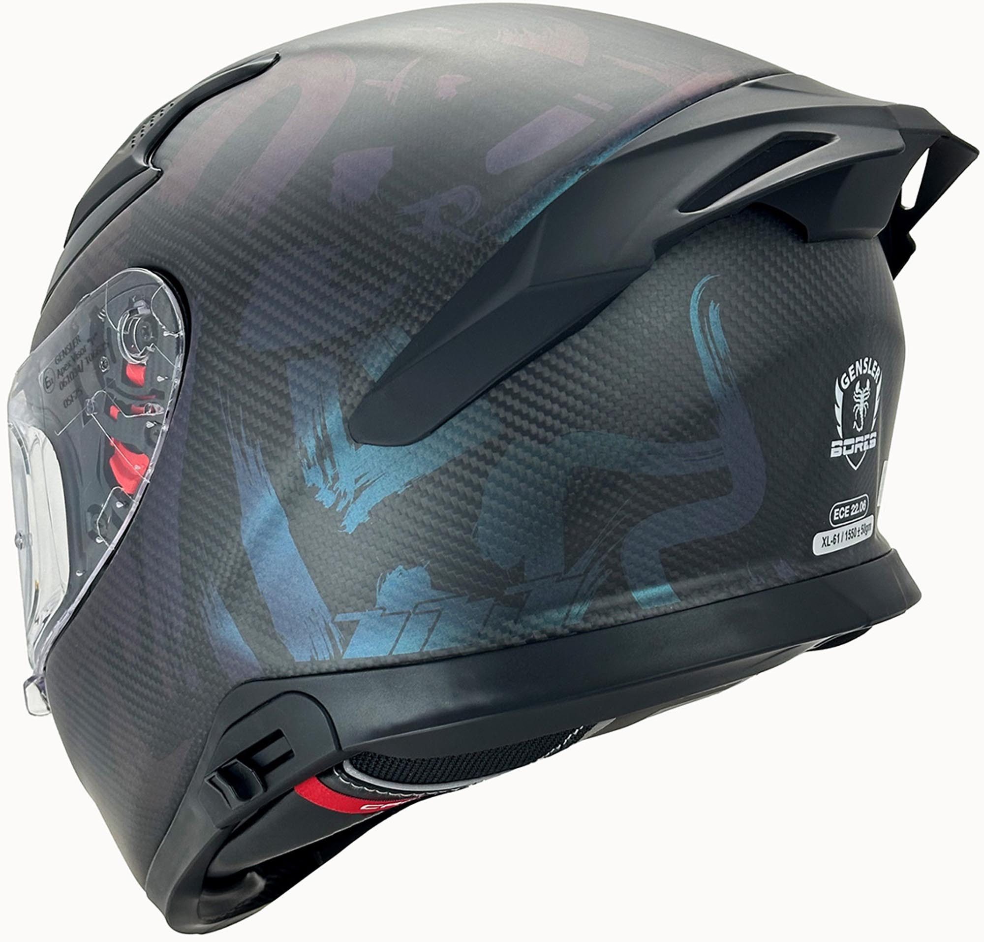 Bores Motorradhelm Gensler Apex Carbon Helm, geeignet für Brillenträger,Pinlockscheibe enthalten