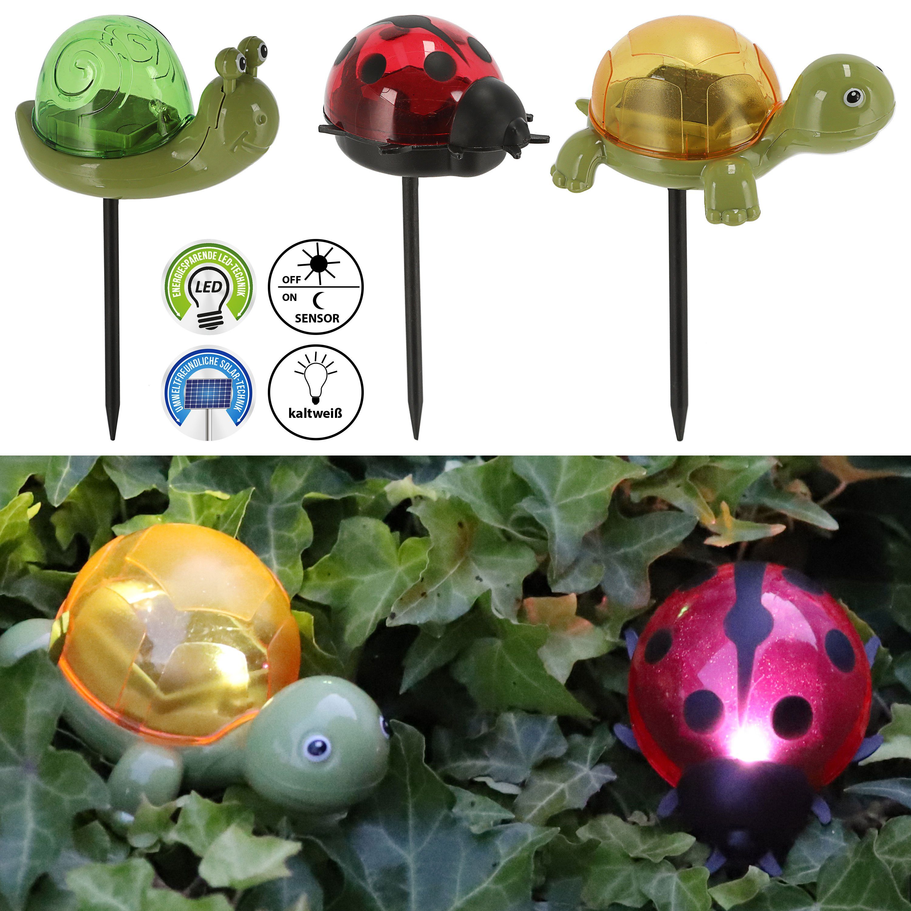 CEPEWA LED Solarleuchte LED Solar Licht Käfer Schnecke Schildkröte