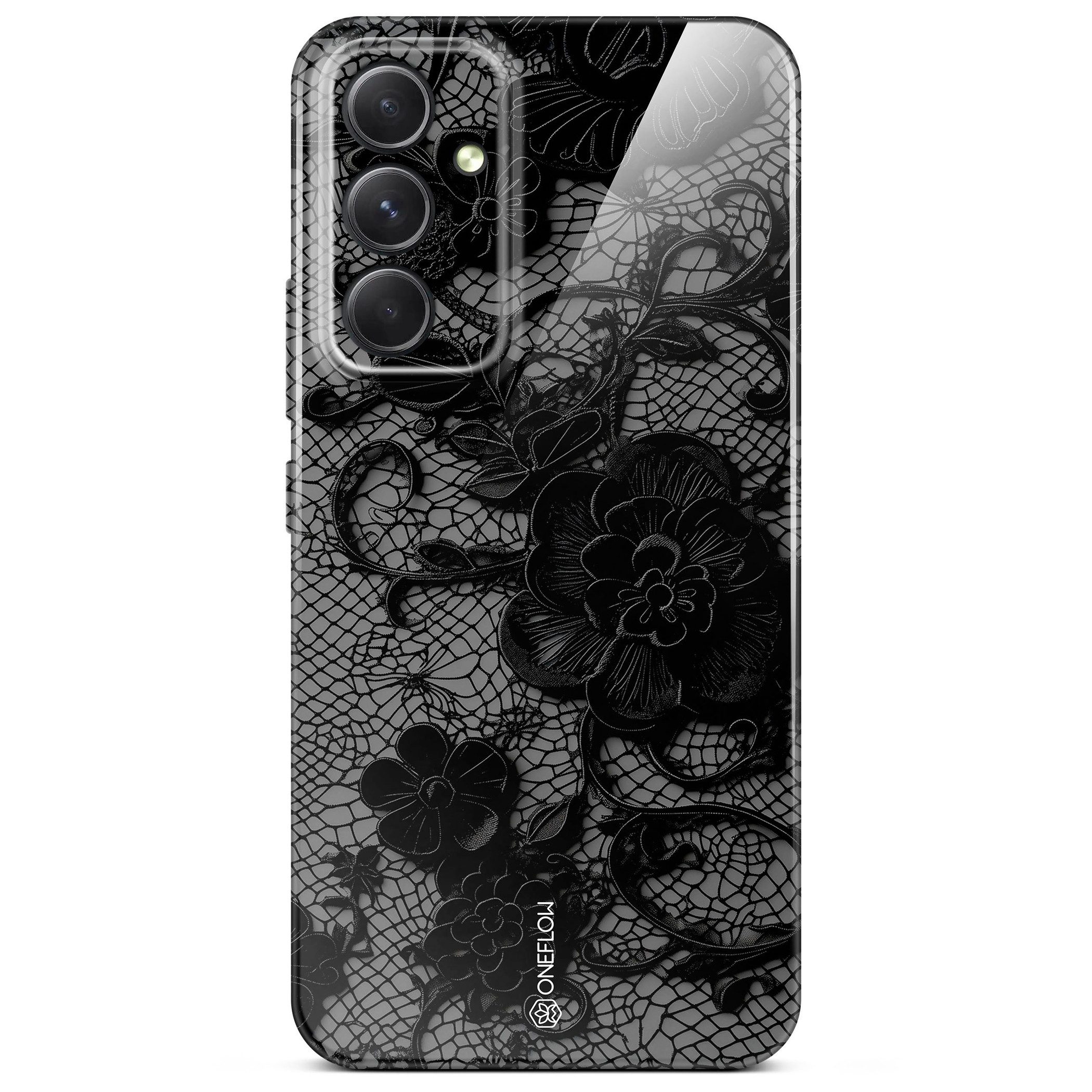 ONEFLOW Handyhülle für Samsung Galaxy A54 5G Splash Cover Lace Spitze Schwarz 6,4 Zoll, Hülle mit Design Muster Designer Case Kameraschutz Handy Schutzhülle
