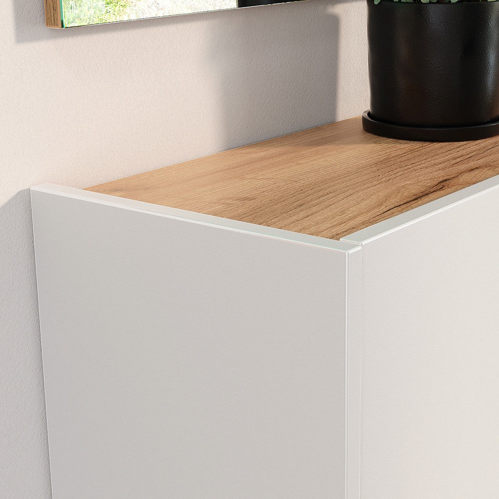 Lomadox Schuhschrank LAPUA-01 Schuhkommode Flurschrank, weiß mit Eiche, grifflos