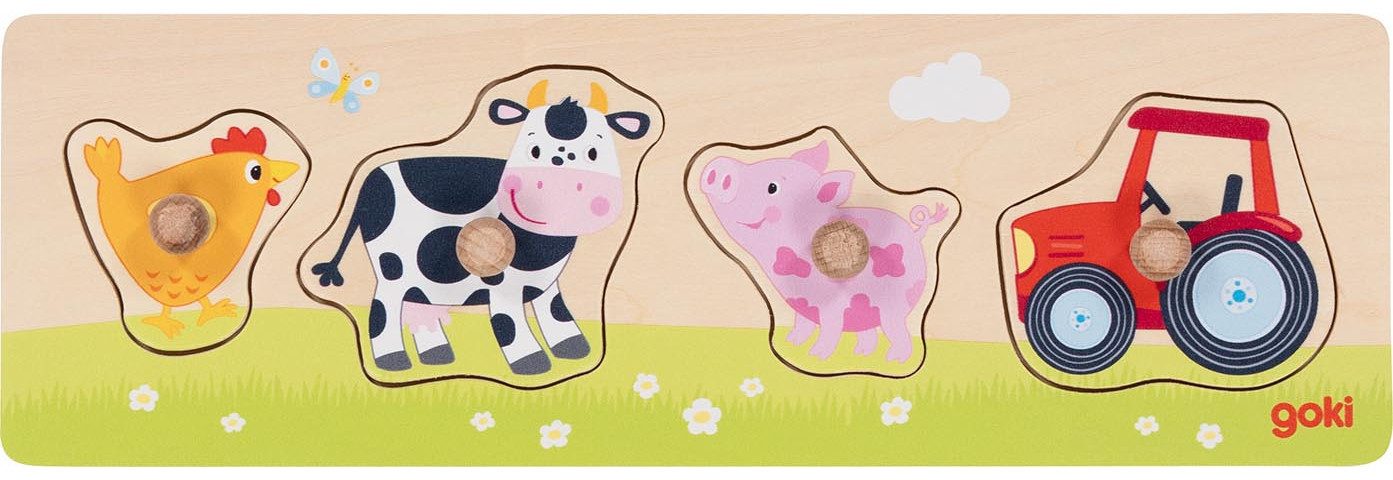 Gollnest & Kiesel Puzzle Goki 57355 - Steckpuzzle Auf dem Land, 4-teilig, Holz, Puzzleteile