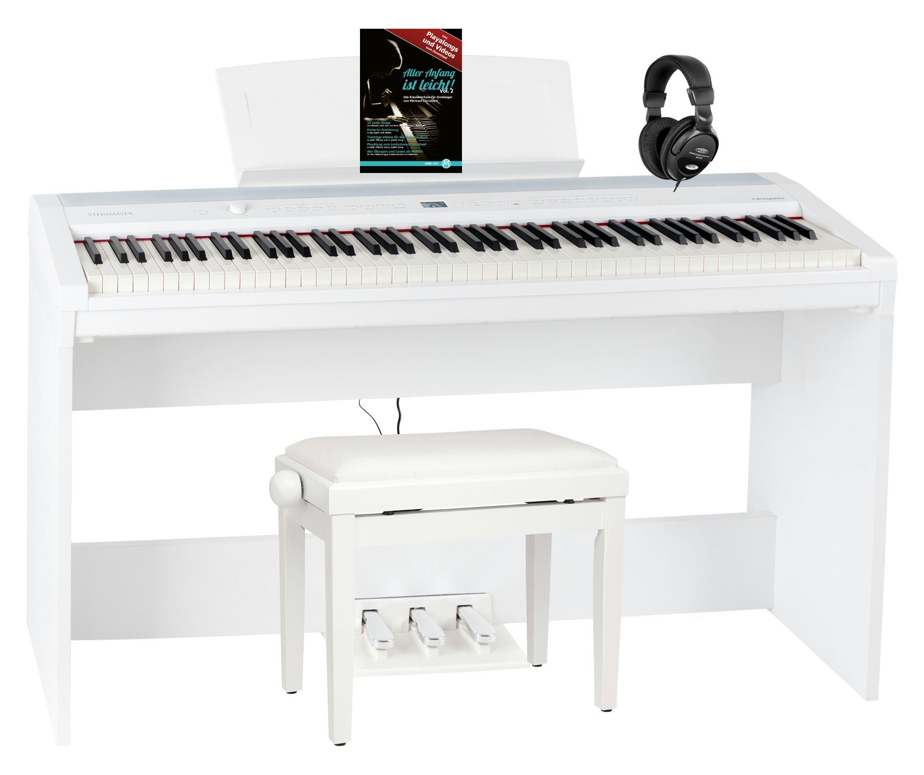 Steinmayer Stagepiano P-60 Stagepiano 88 Tasten (Home-Set, inkl. Unterbau, Kopfhörer, Pianobank, & Schule), Hammermechanik, 128-fach polyphon, Aufnahme- & Begleitfunktion