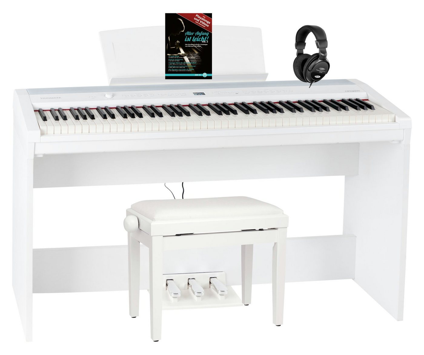 Steinmayer Stagepiano P-60 Stagepiano 88 Tasten (Home-Set, inkl. Unterbau, Kopfhörer, Pianobank, & Schule), Klavier, Hammermechanik, 128-fach polyphon, Aufnahmefunktion