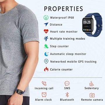 MicLee Fur Damen Herren Touch-Farbdisplay Wasserdicht IP68 Smartwatch (1,69 Zoll, Android iOS), mit Pulsmesser Schlafmonitor Fitness Tracker Schrittzähler SportUhr