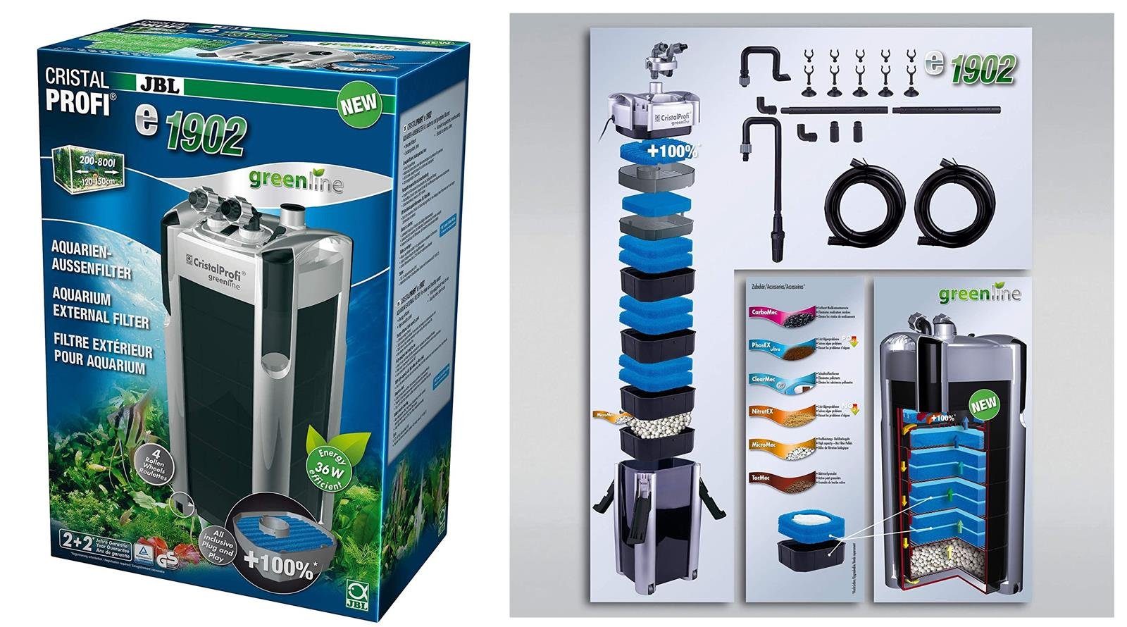 Aquariumfilter JBL CRISTALPROFI e1502 greenline Außenfilter für Aquarien von 160 -