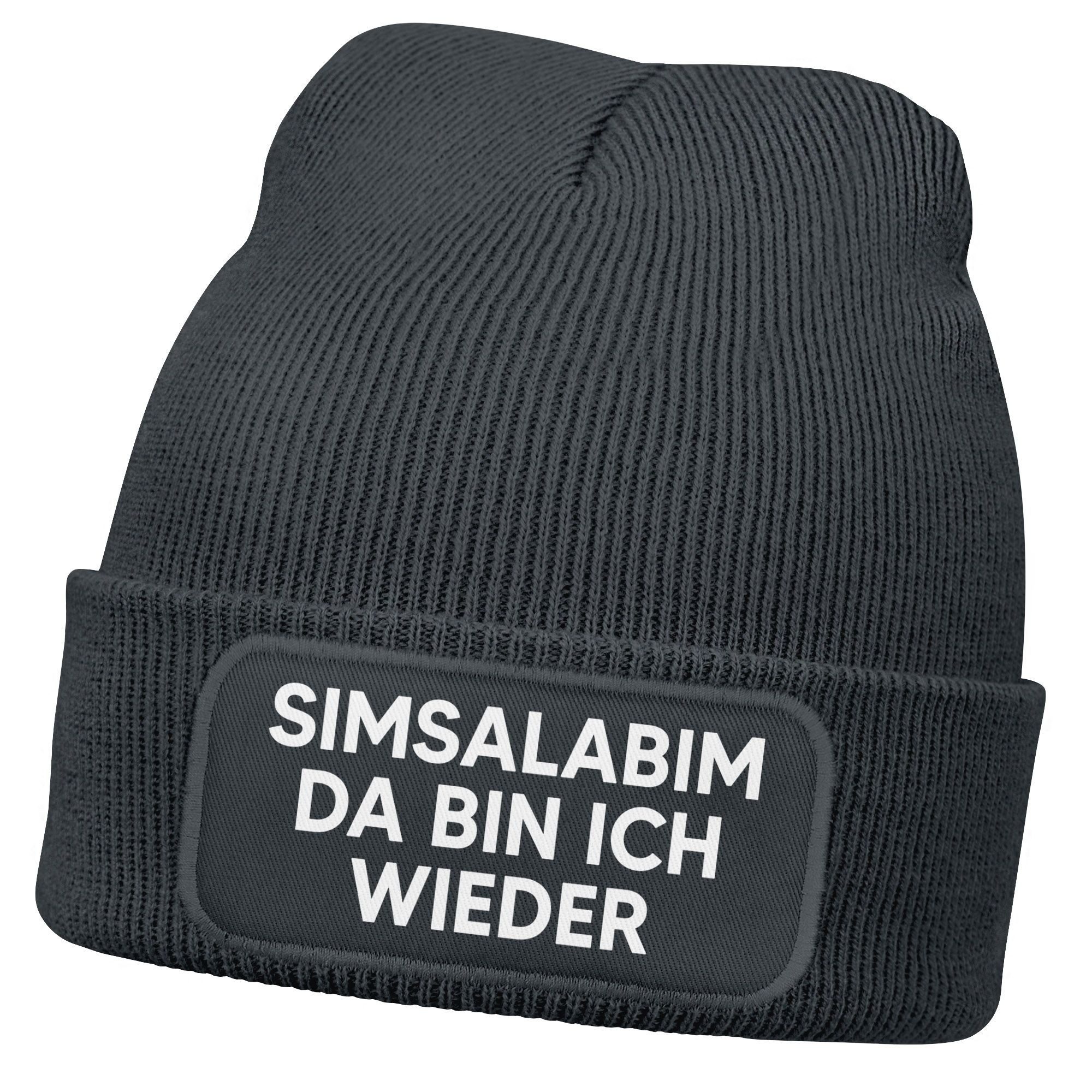 Strickmütze Damen Beanie mit Patch Strickmütze mit Spruch Simsalabim Aufdruck