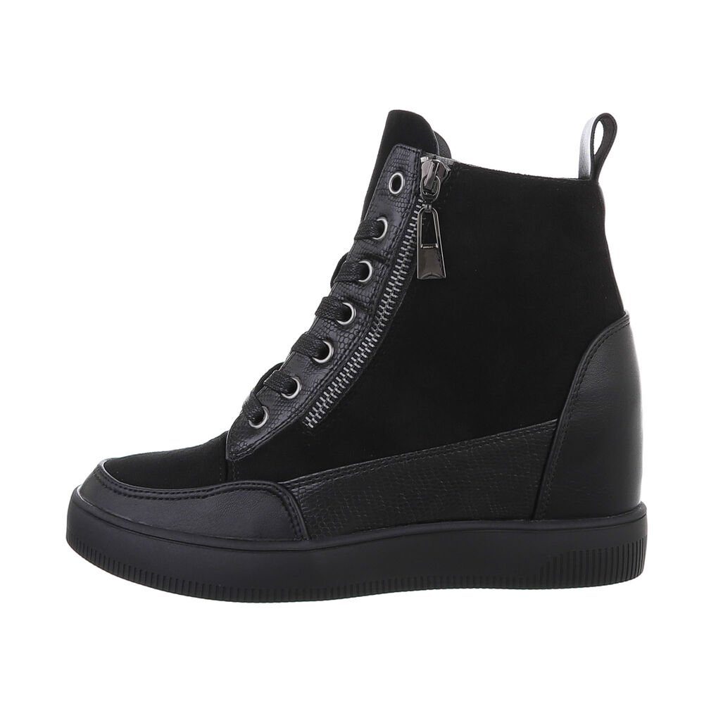 Ital-Design Damen High-Top Freizeit Sneakerboots Keilabsatz/Wedge Sneakers High in Schwarz