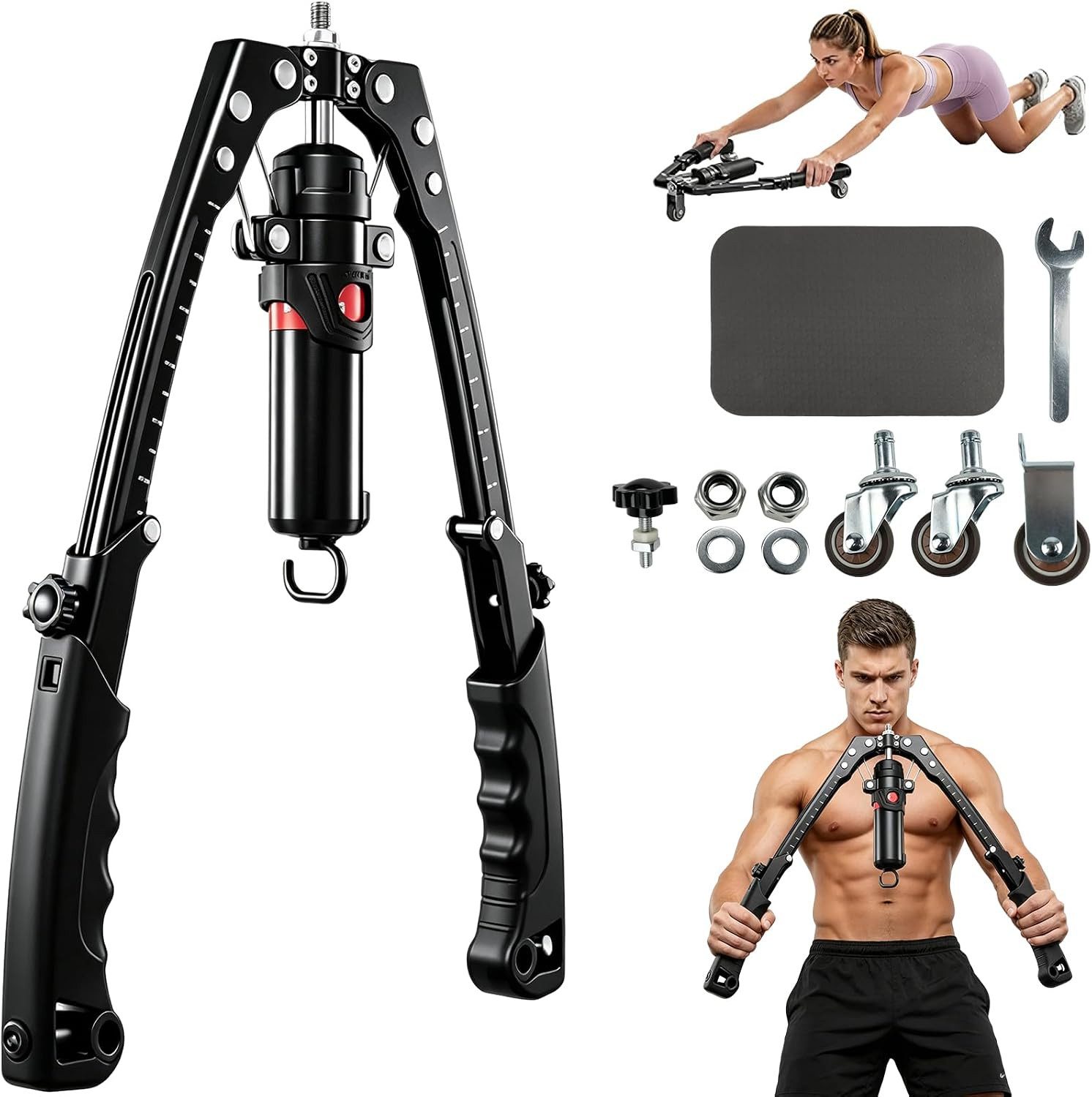 ibettertec Handmuskeltrainer Armtrainer hydraulisch 10–200 kg (klappbarer Krafttrainer aus Carbonstahl, für Brust, Arme, Schultern & Rücken)