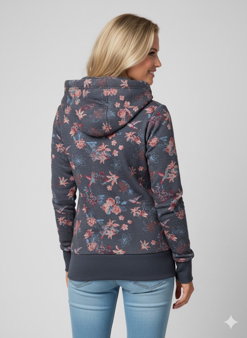 Ragwear Sweatjacke NESKA ZIP FLOWERS O mit extra breiten Bündchen